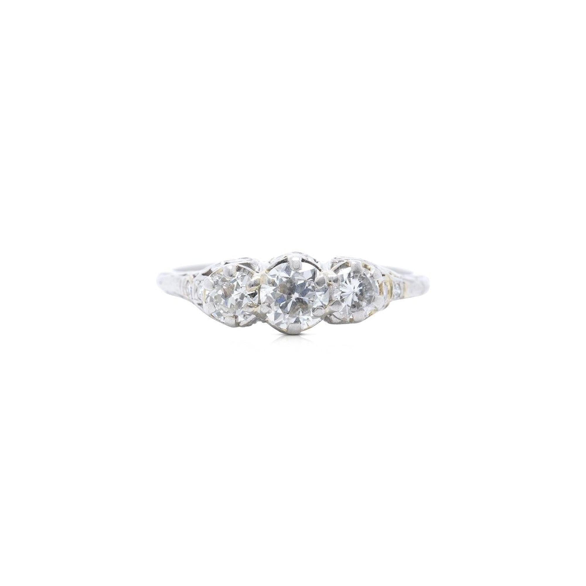 Antique Platinum Art Deco Three Stone Diamond Ring