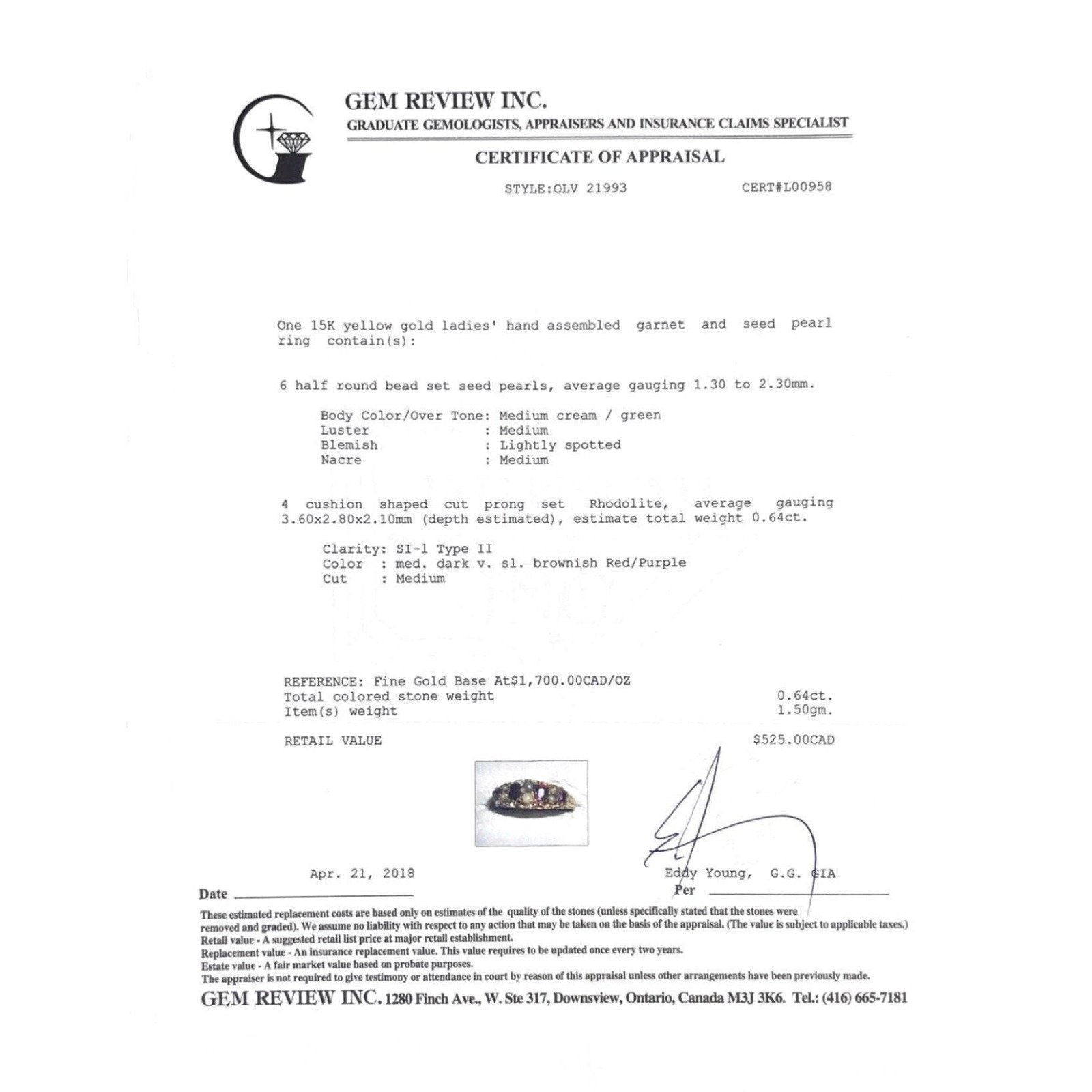 Antique Rhodolite Garnet and Seed Pearl Ring