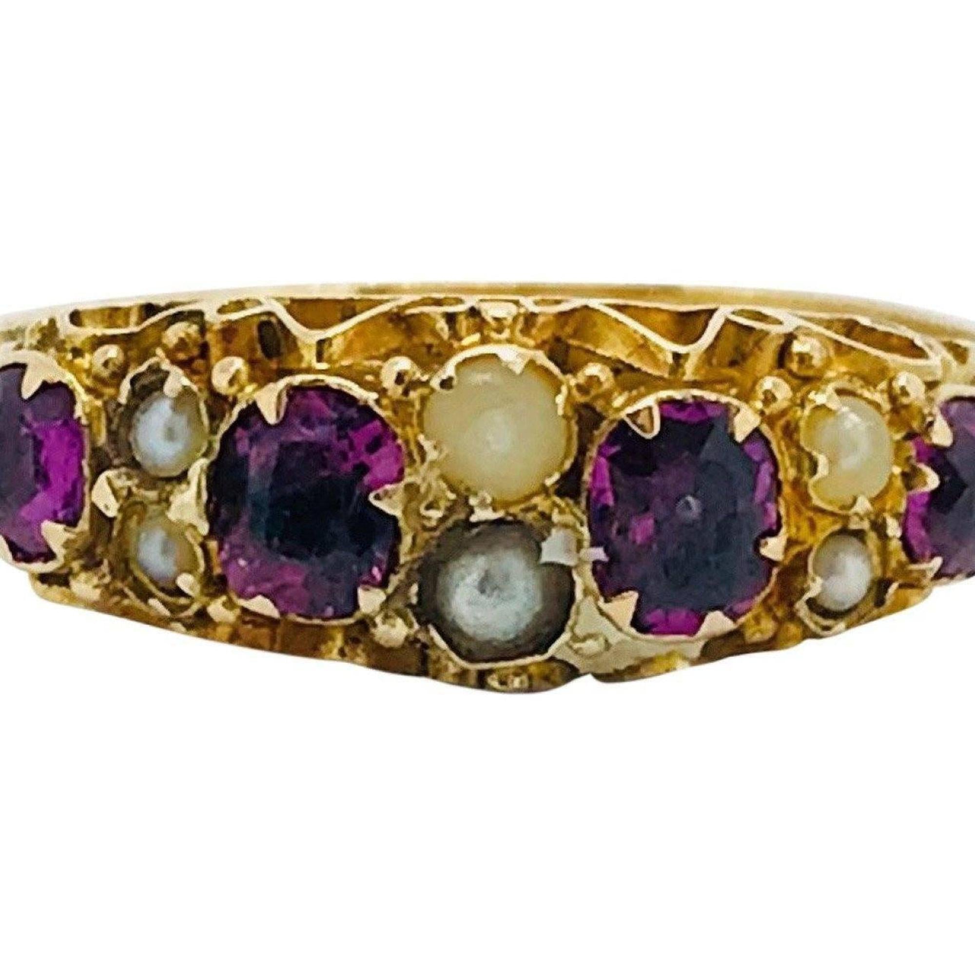 Antique Rhodolite Garnet and Seed Pearl Ring