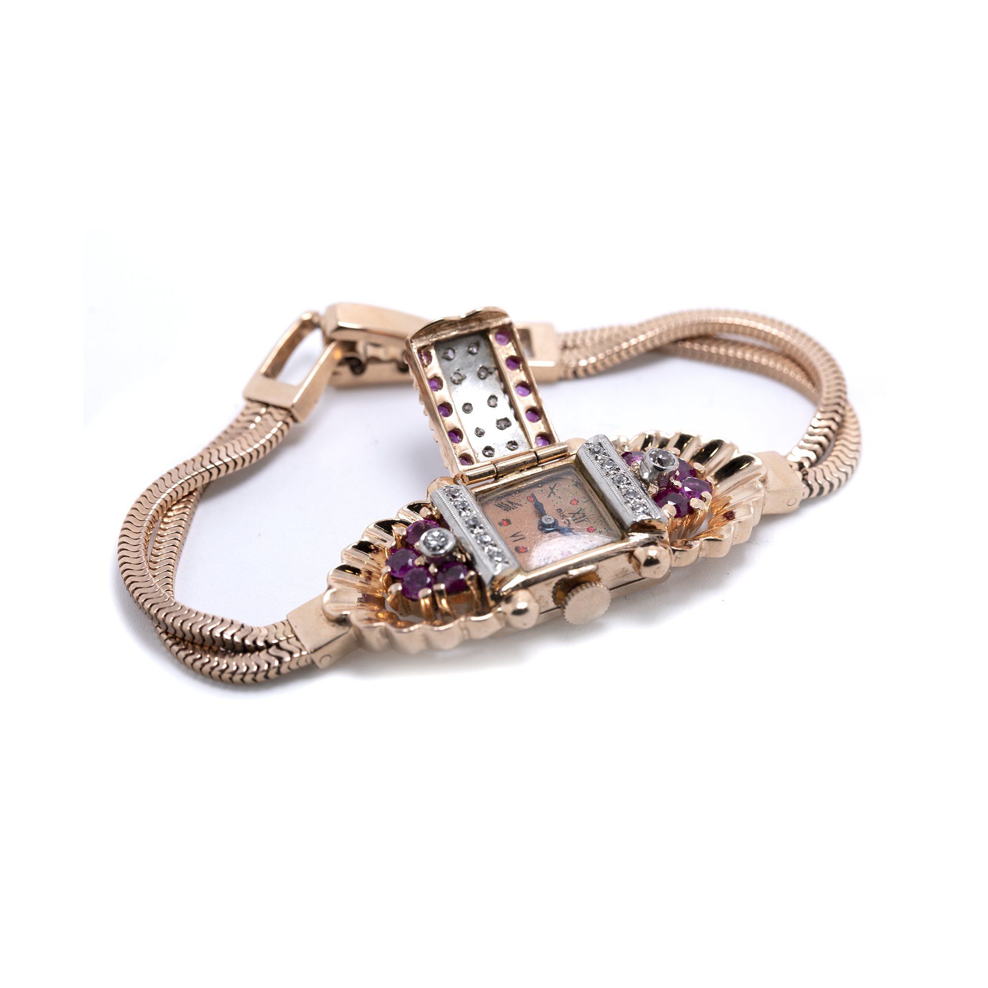 Antique Rose Gold Ruby & Diamond Bulova Watch