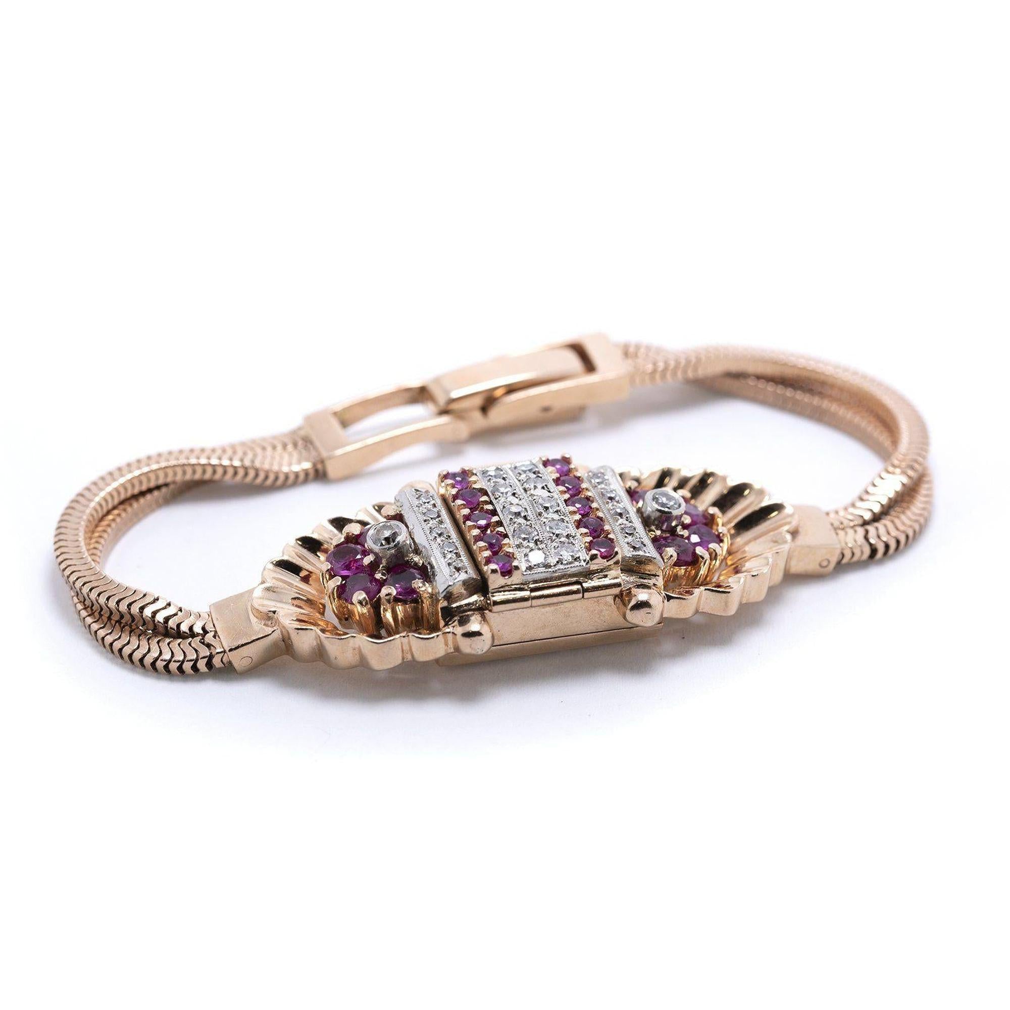 Antique Rose Gold Ruby & Diamond Bulova Watch