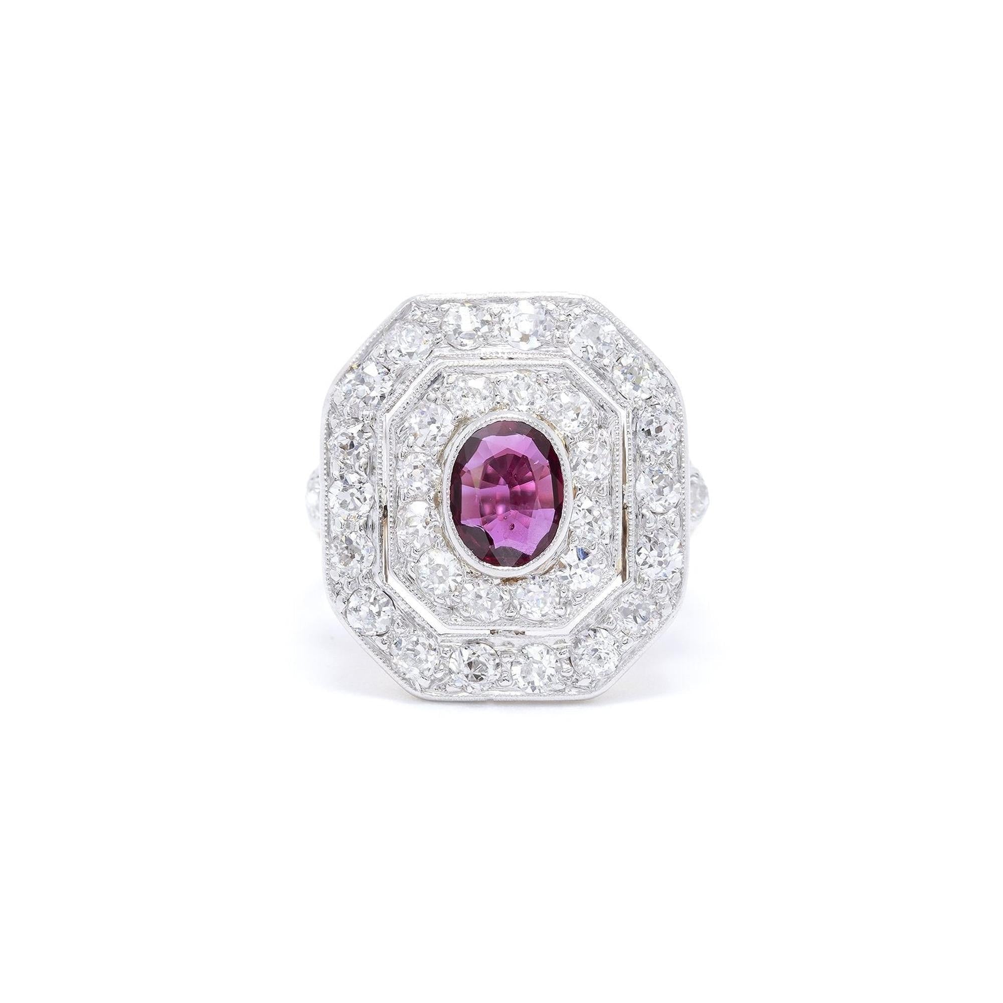 Antique Ruby & Diamond Art Deco Cocktail Ring