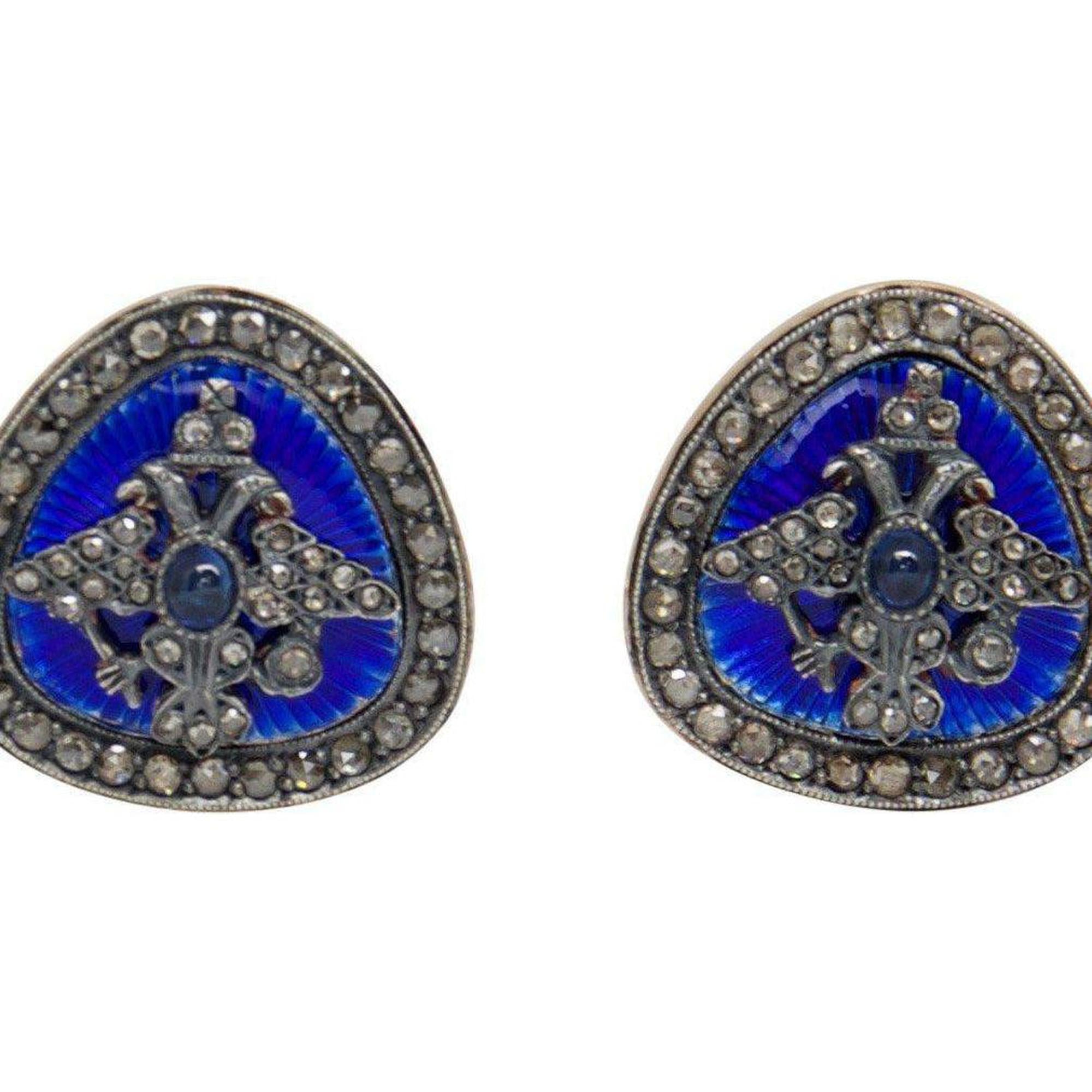 Antique Sapphire & Diamond Blue Enamel Cufflinks