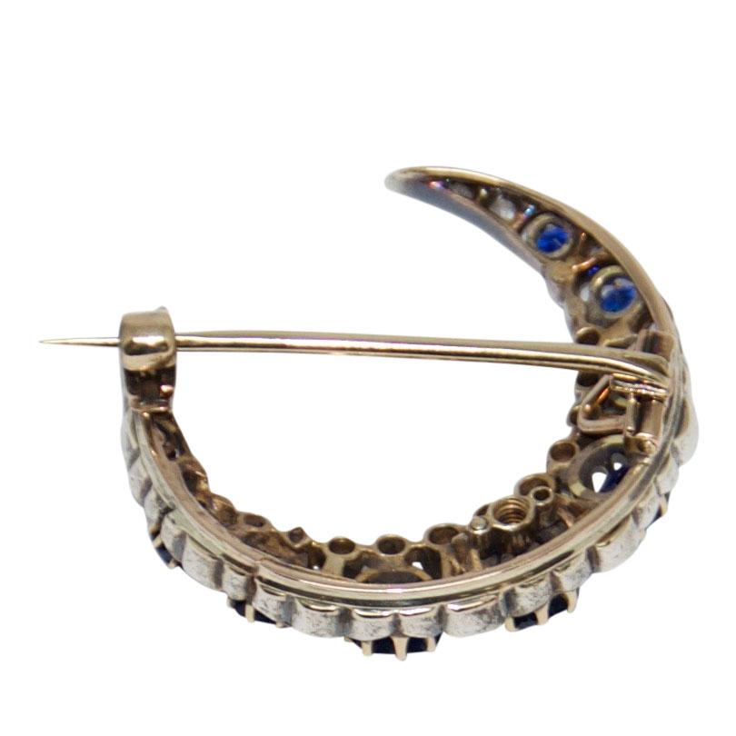 Antique Sapphire & Diamond Crescent Brooch