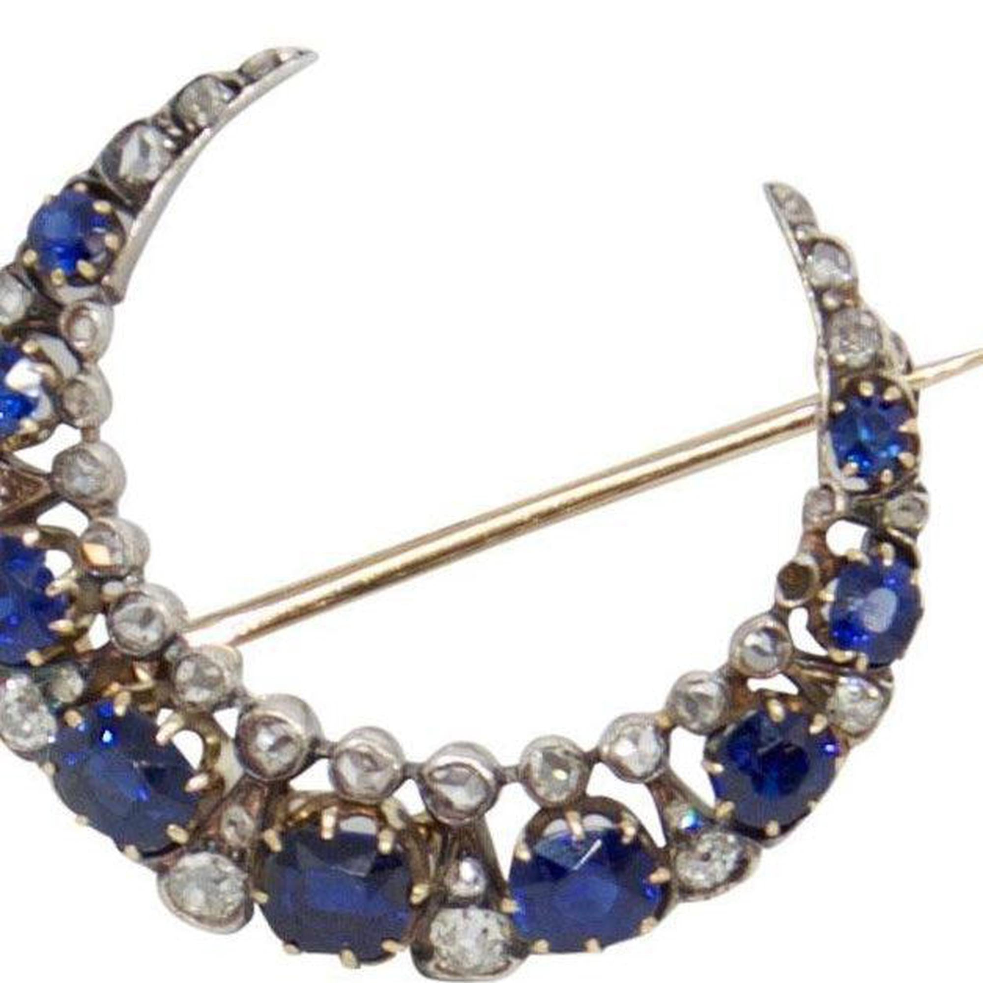 Antique Sapphire & Diamond Crescent Brooch