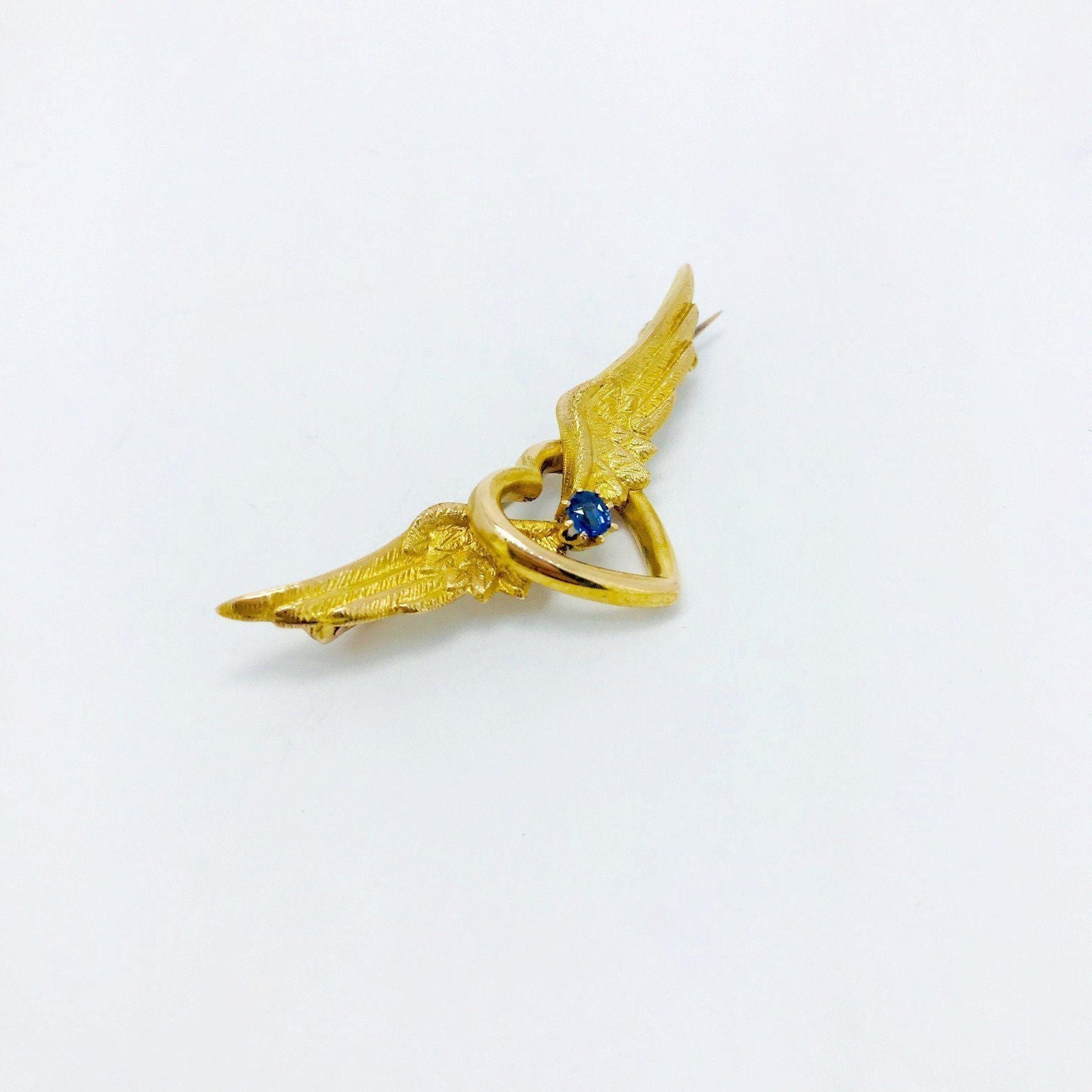Antique Sapphire Wings in Heart Brooch
