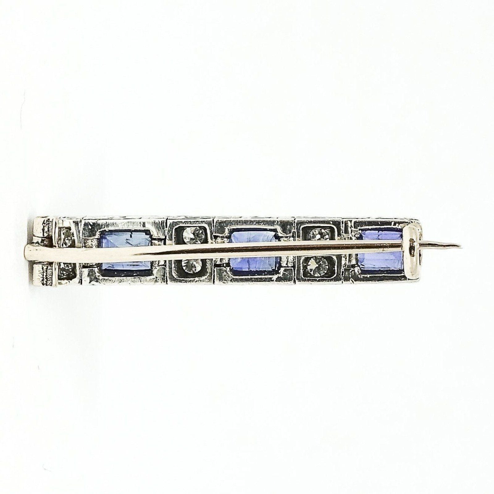 Antique Sapphire and Diamond Bar Brooch