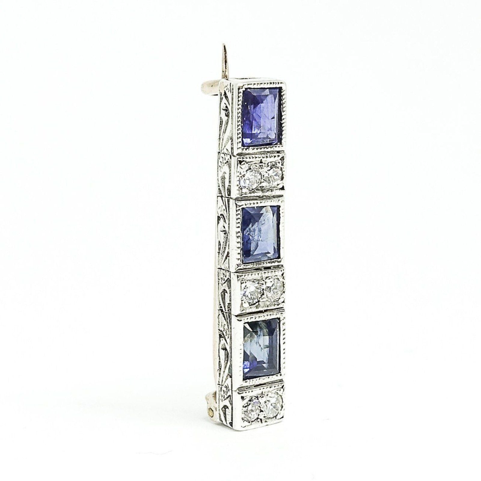 Antique Sapphire and Diamond Bar Brooch