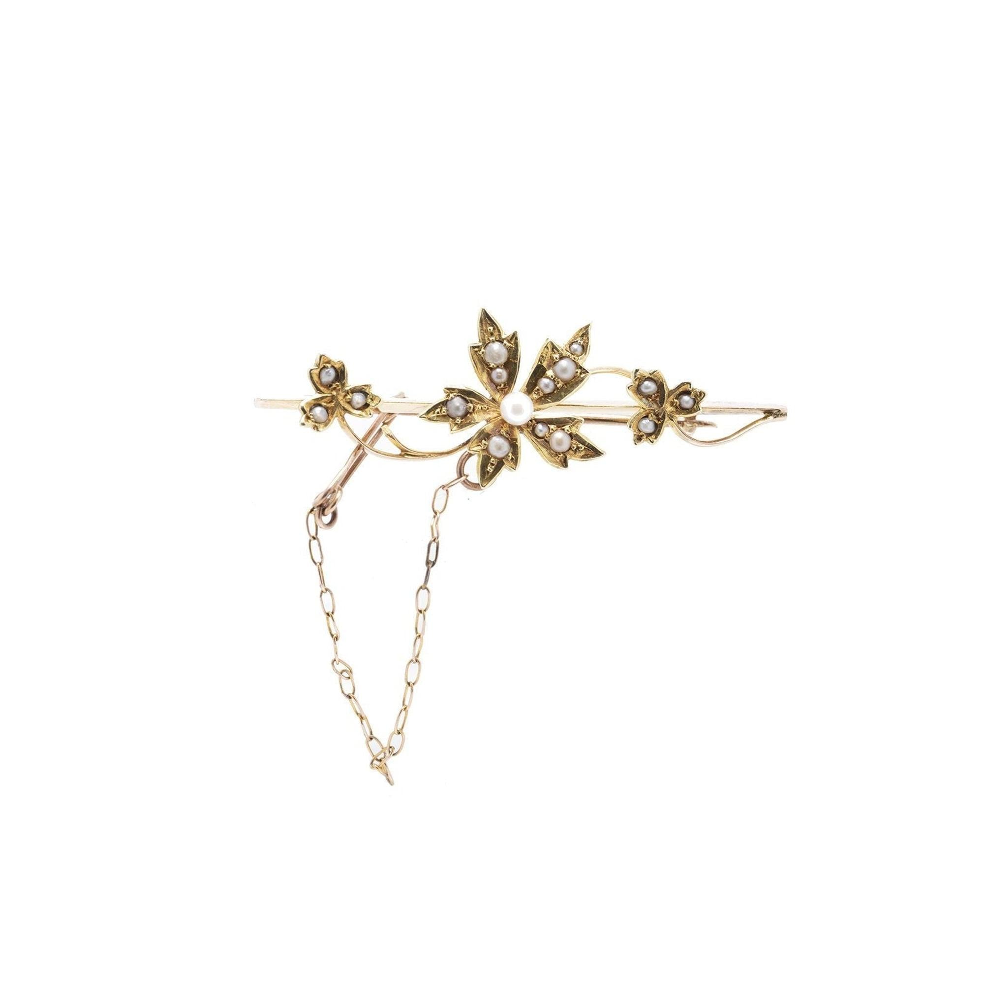 Antique Seed Pearl Bar Brooch