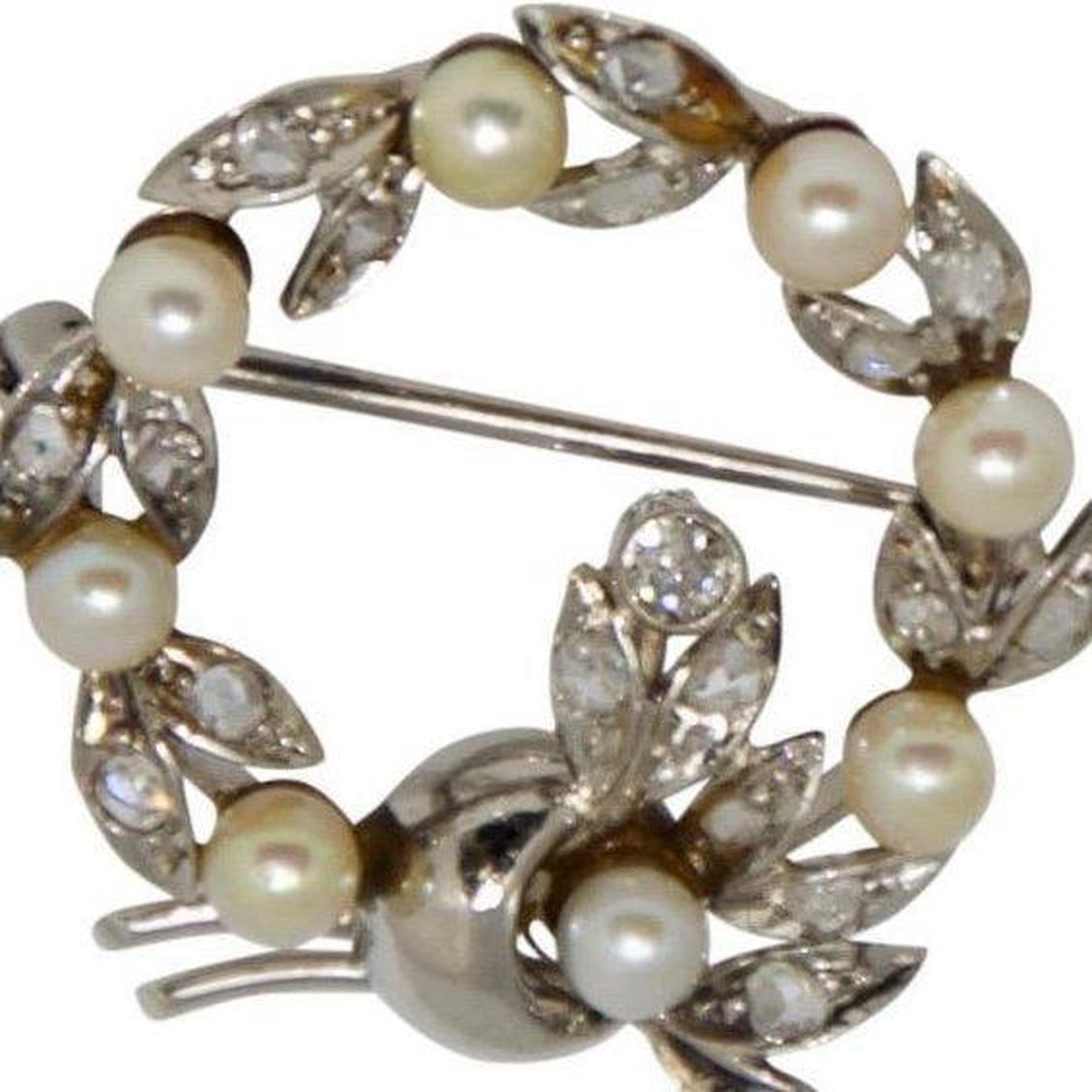 Antique Seed Pearl & Diamond Circle Brooch
