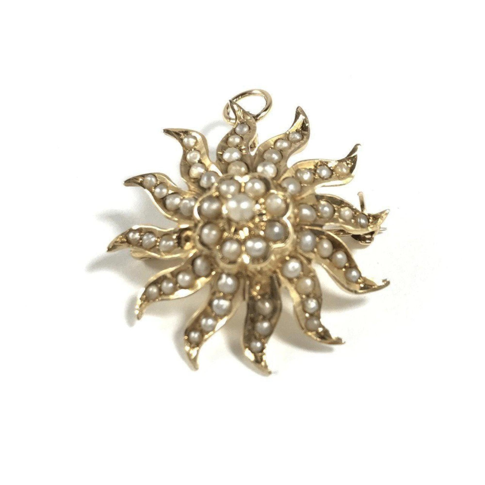 Antique Seed Pearl Start Burst Pendant/Brooch