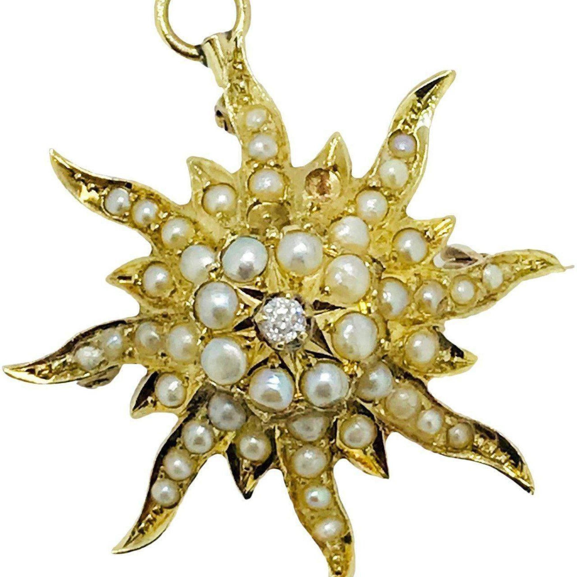 Antique Seed Pearls Starburst Pendant/ Brooch