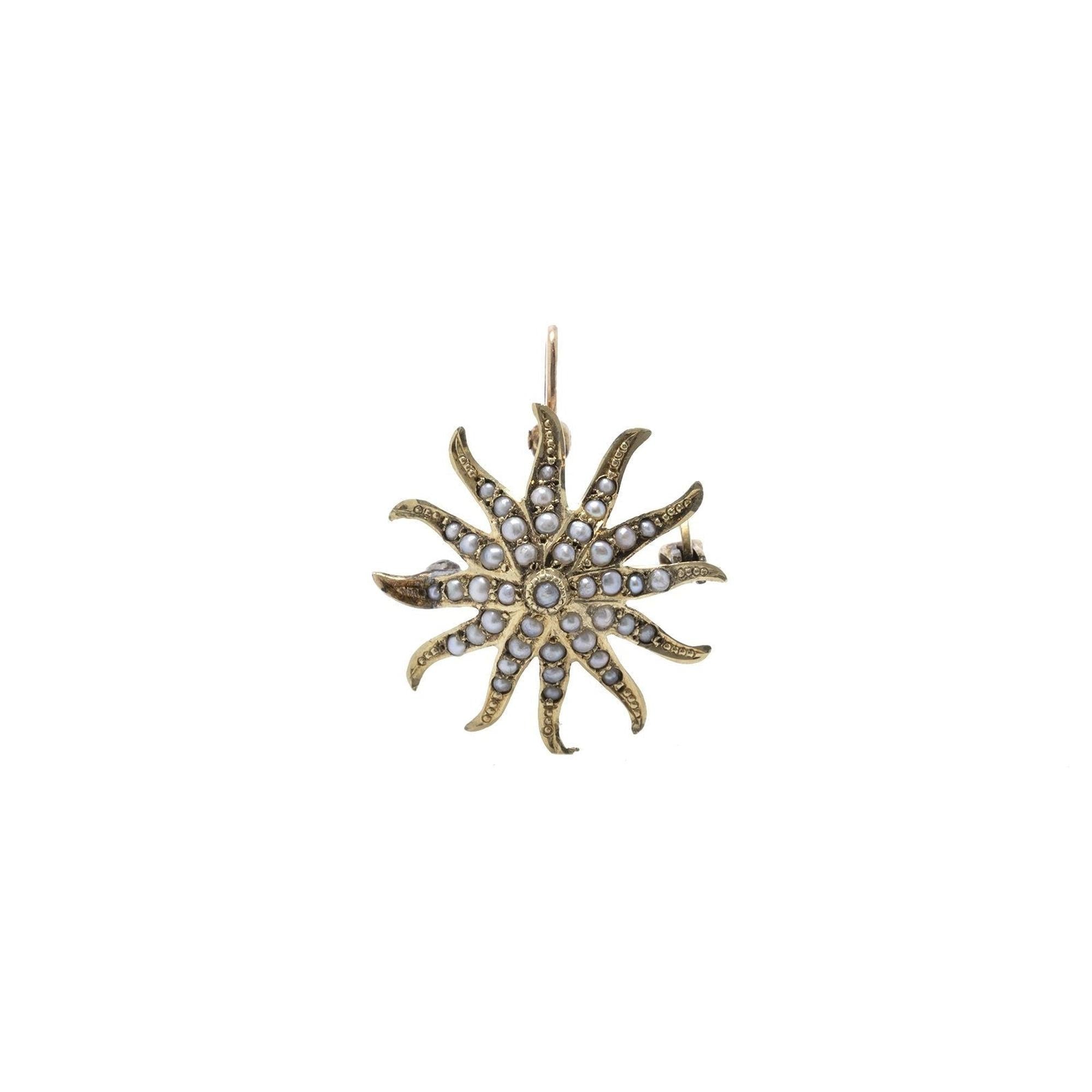 Antique Sunburst Seed Pearl Brooch/Pendant