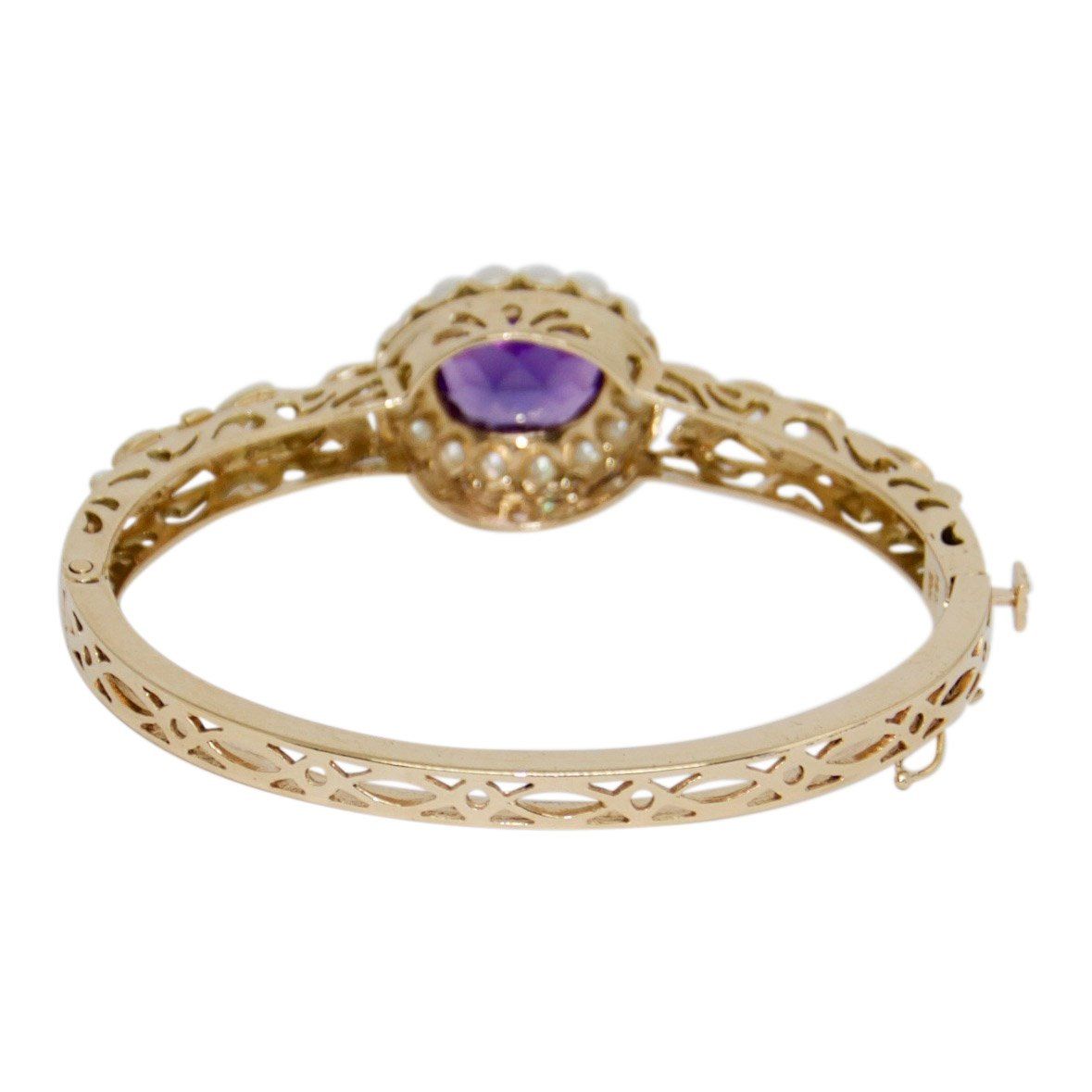 Antique Synthetic Purple Sapphire and Seed Pearl Bangle Bracelet