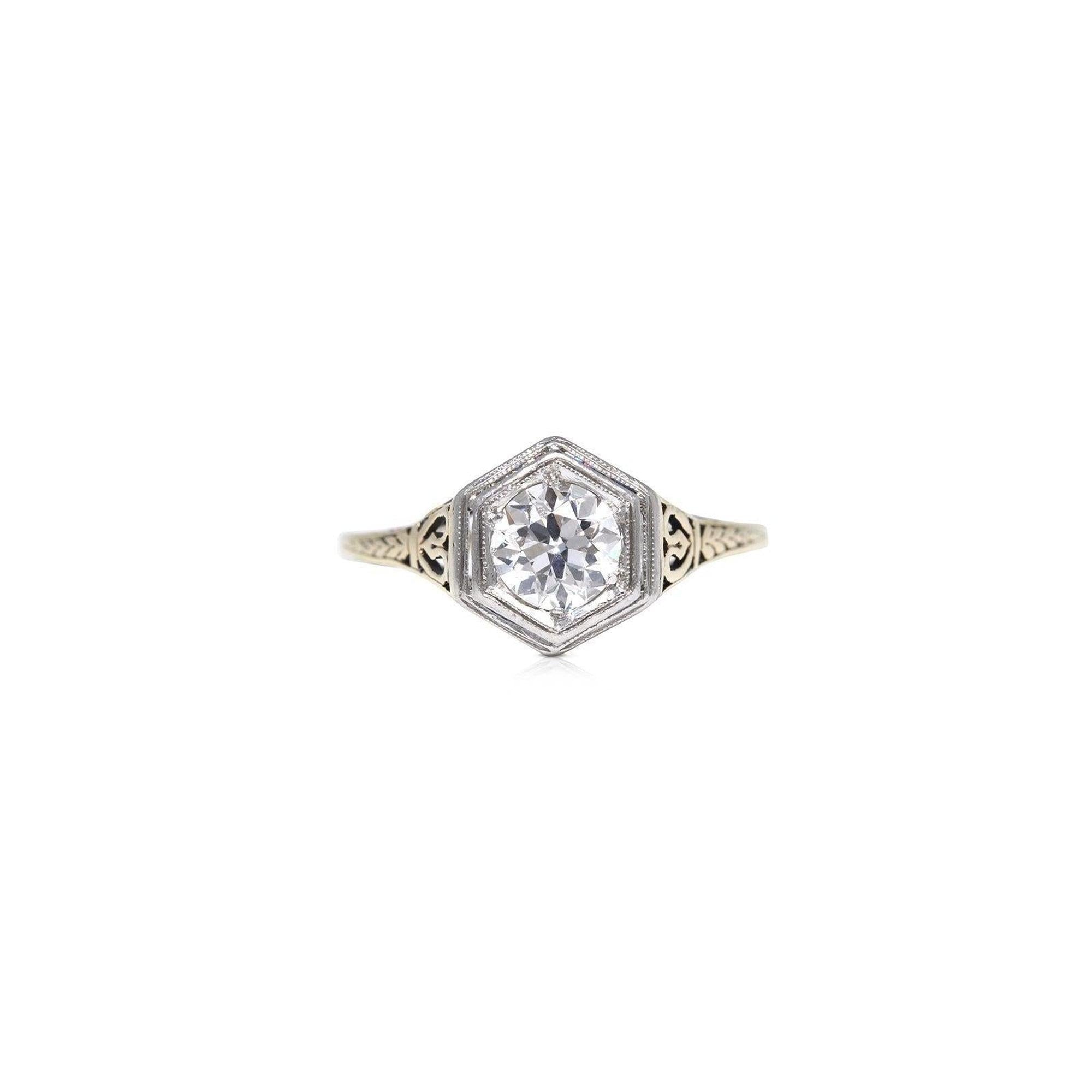 Antique Two-Tone Art Deco Solitaire Diamond Ring
