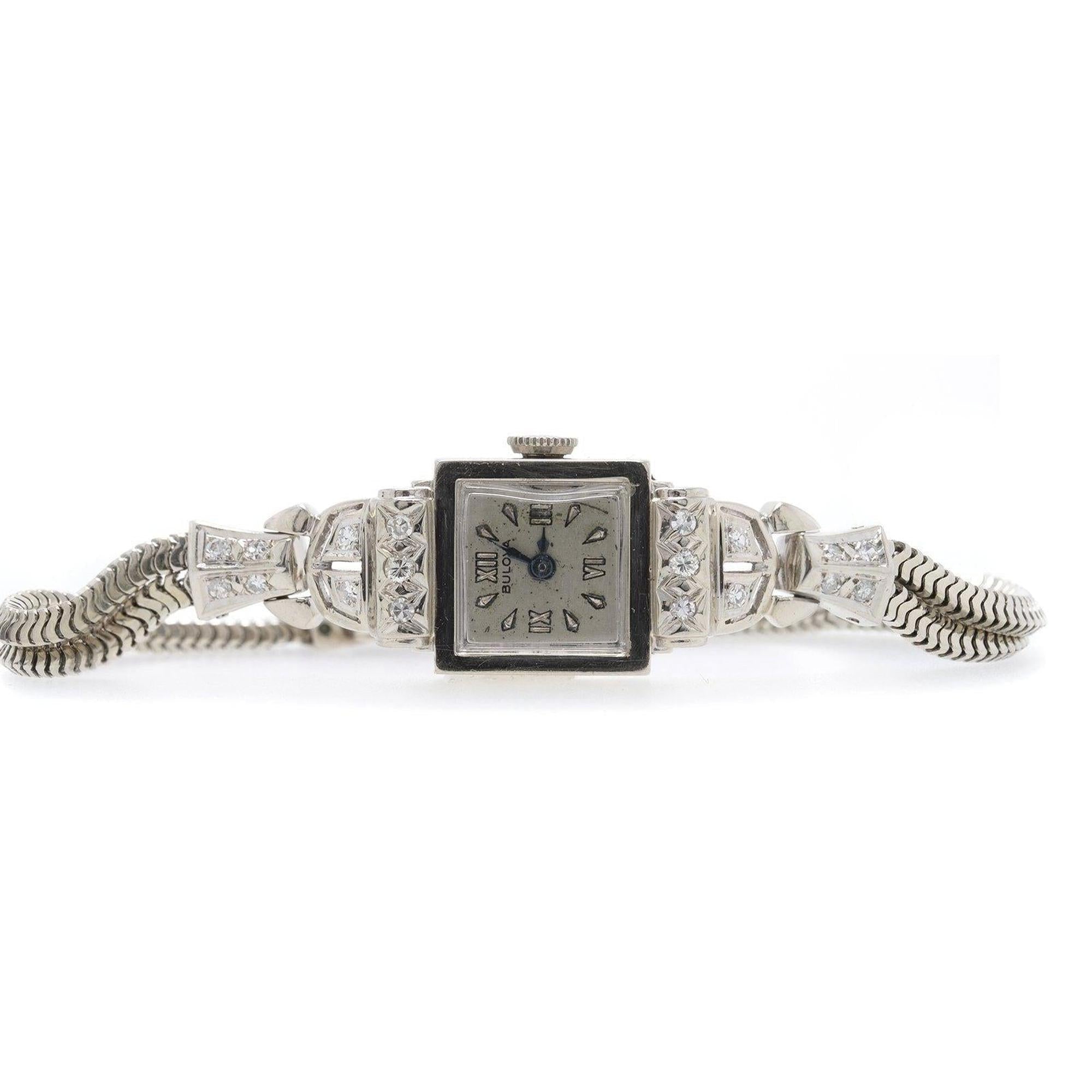Antique White Gold & Diamond Bulova Watch