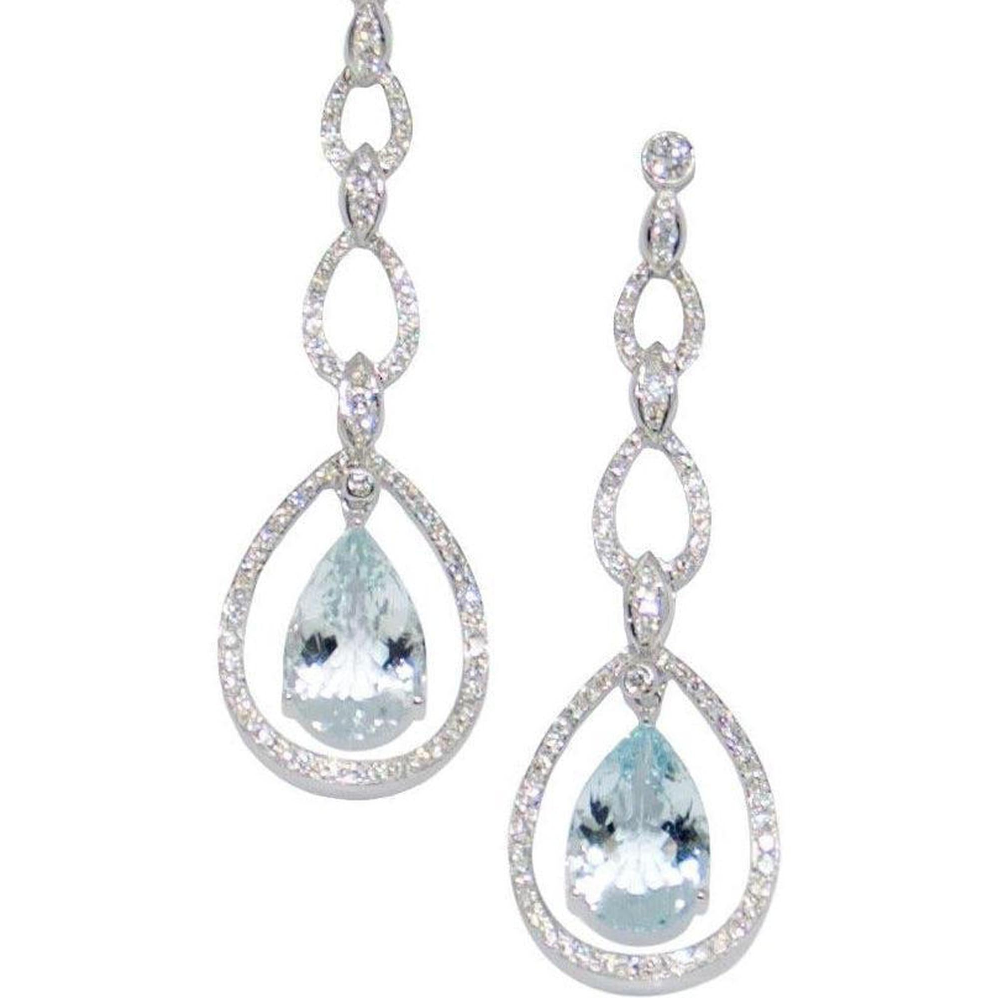 Aquamarine & Diamond Drop Earrings