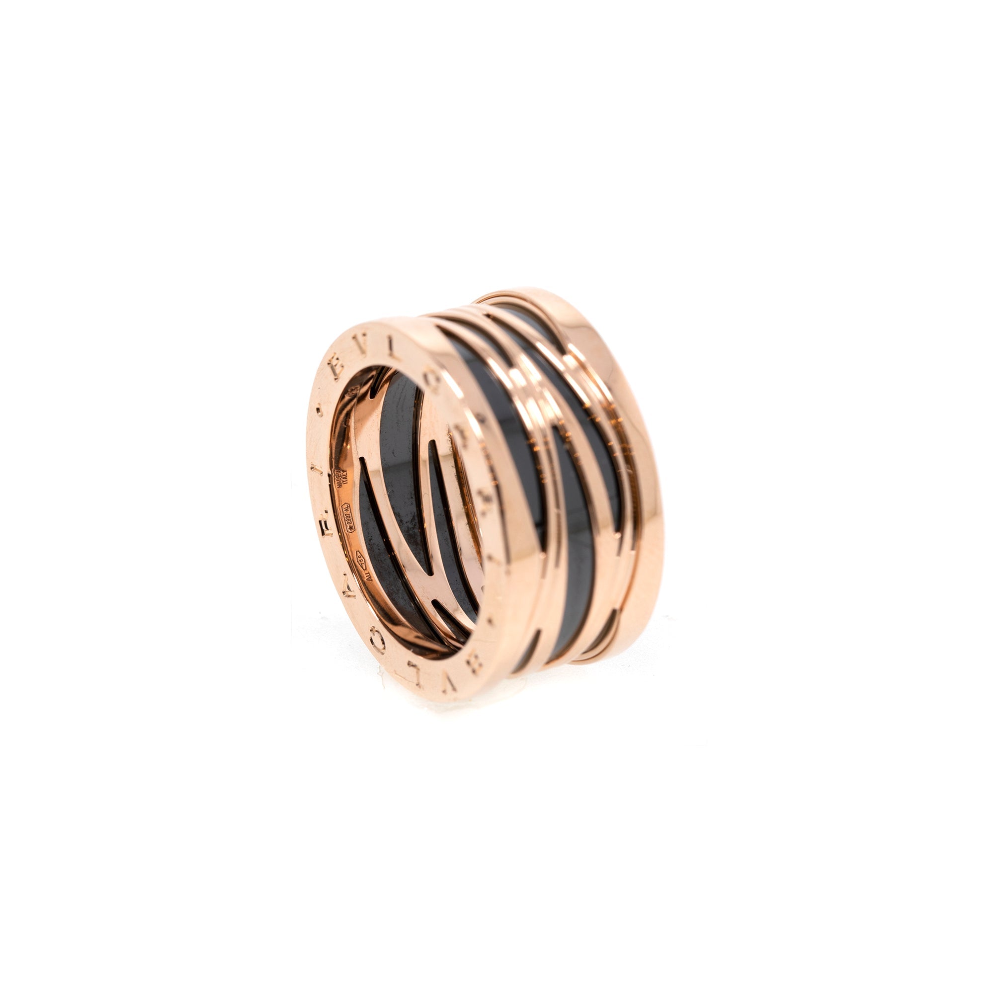 BVLGARI 18k Rose Gold B.Zero1 Black Ceramic Four-Band Ring