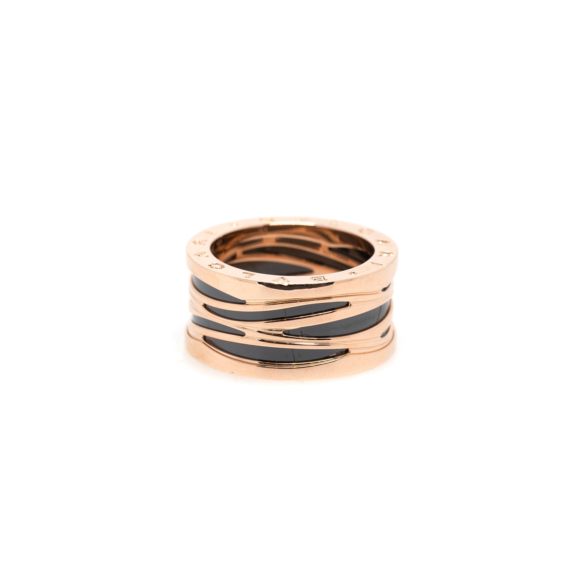 BVLGARI 18k Rose Gold B.Zero1 Black Ceramic Four-Band Ring