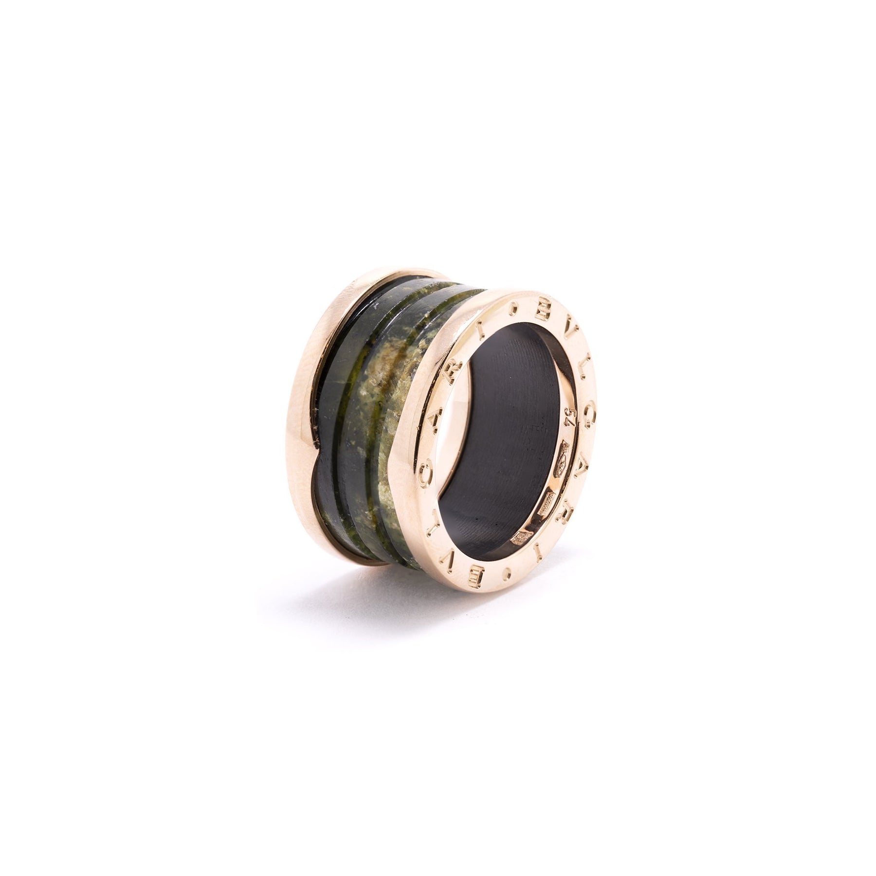 BVLGARI 18k Rose Gold B.Zero1 Green Marble Four-Band Ring