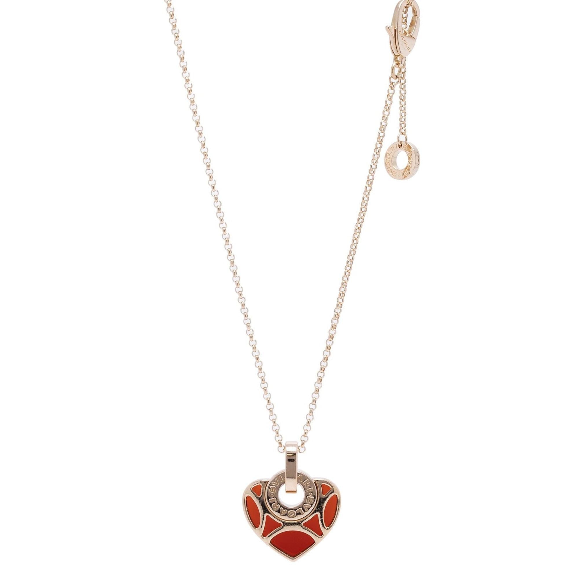 BVLGARI 18k Rose Gold Carnelian Cuore Pendant Necklace