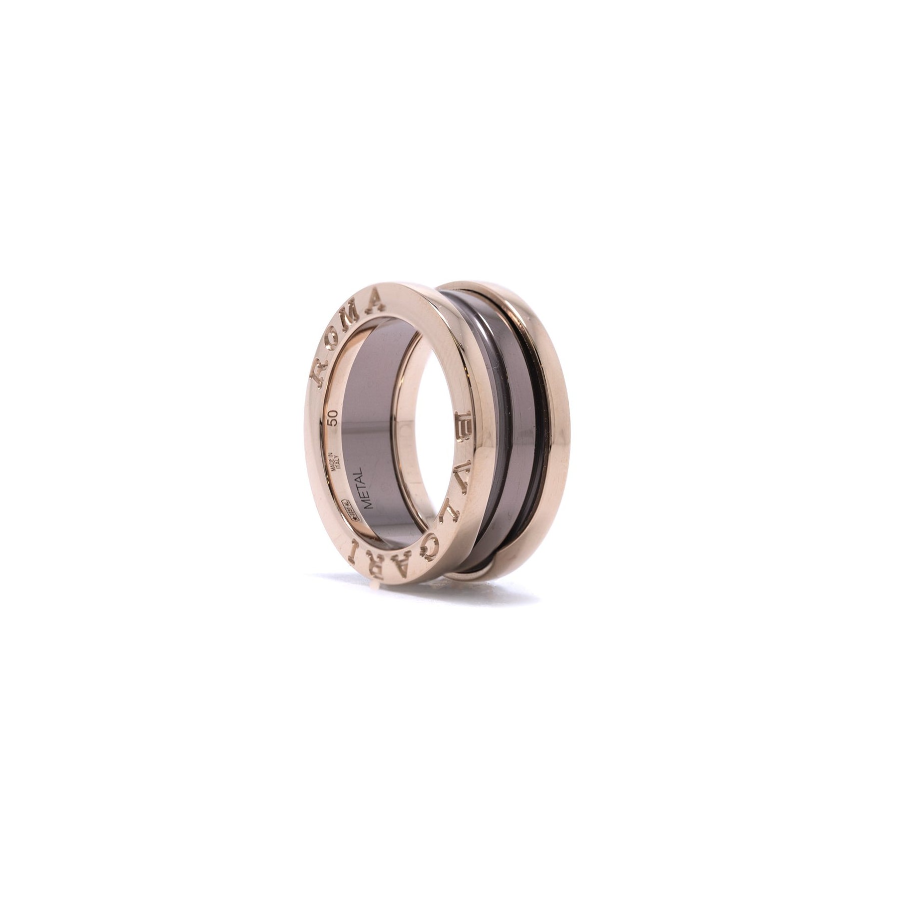 BVLGARI 18k Rose Gold Ceramic B.Zero1 Two-Band Ring w/ Cert