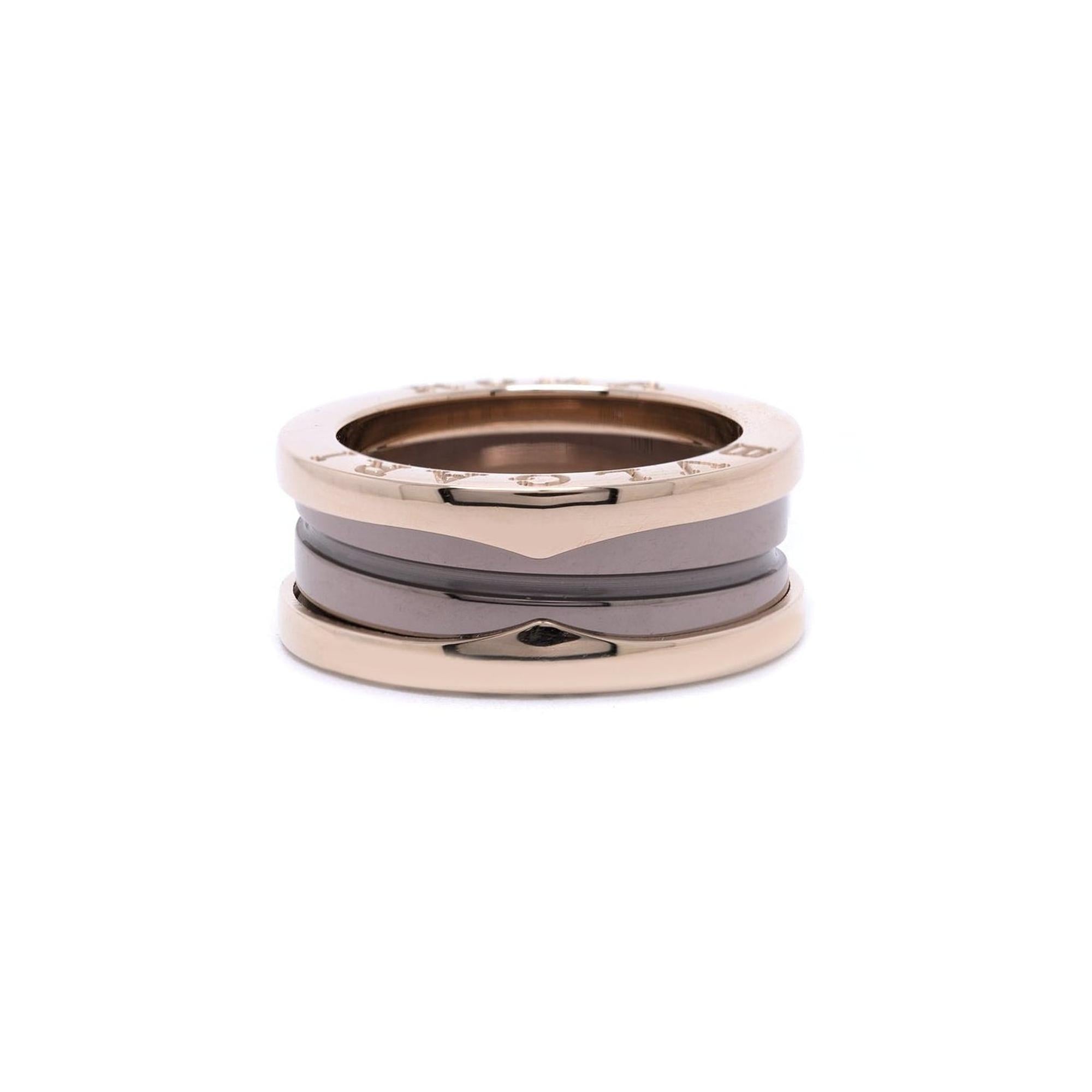 BVLGARI 18k Rose Gold Ceramic B.Zero1 Two-Band Ring w/ Cert