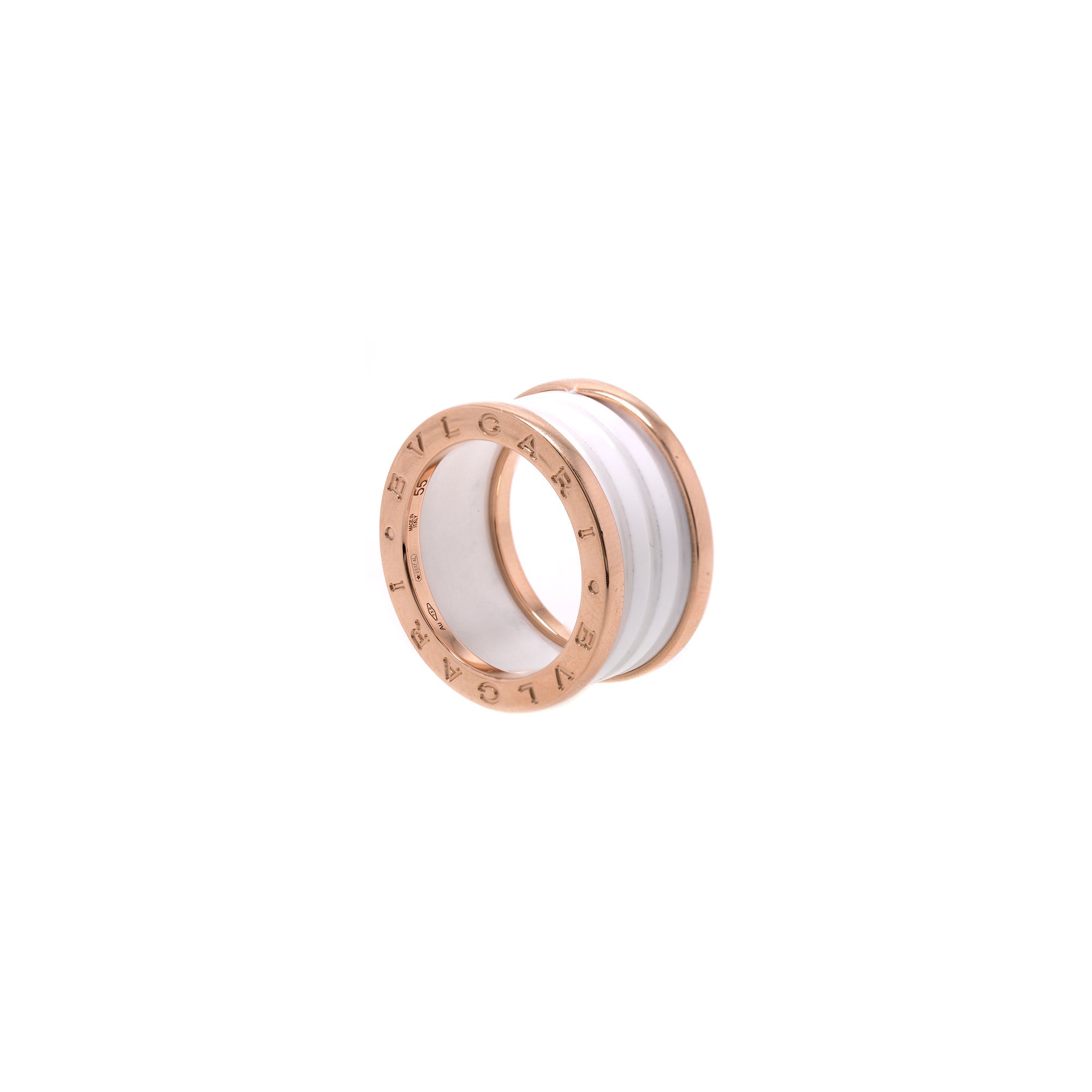 BVLGARI 18k Rose Gold & White Ceramic B.Zero1 Four-Band Ring w/ Certificate