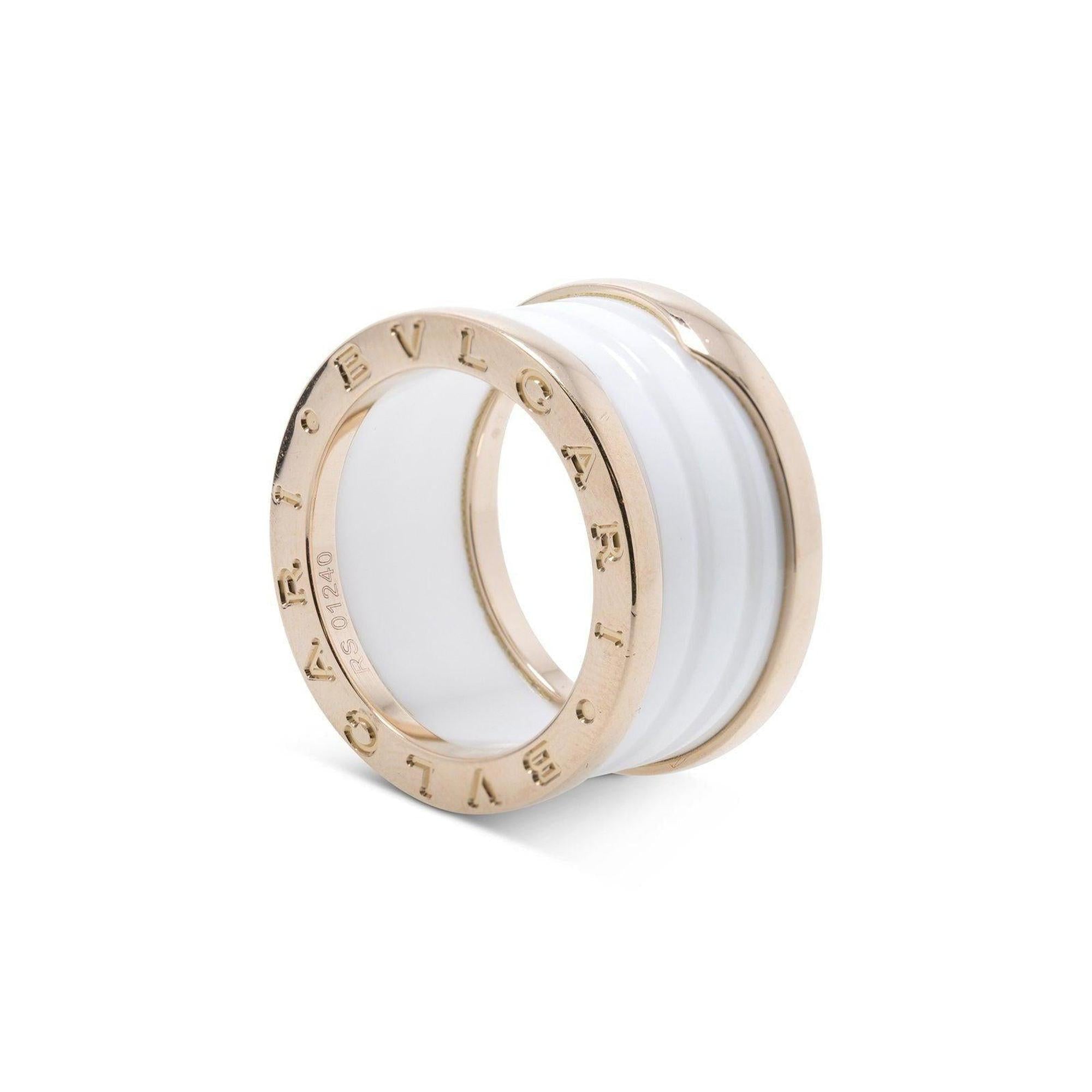 BVLGARI 18k Rose Gold & White Ceramic B.Zero1 Four-Band Ring