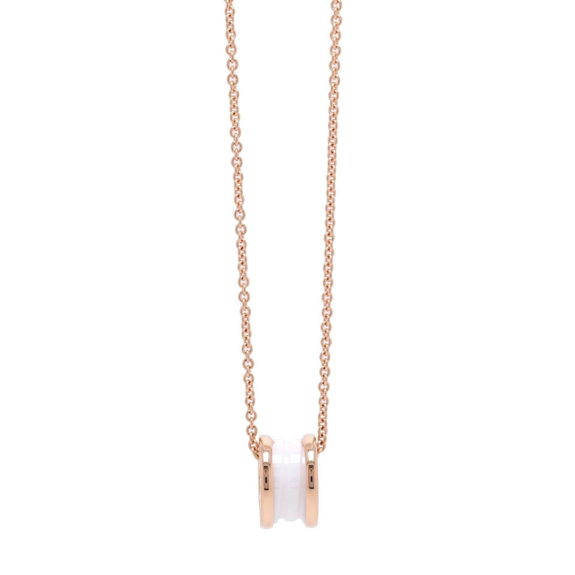 BVLGARI 18k Rose Gold & White Ceramic B.Zero1 Pendant Necklace w/ Box, Receipt & Certificate