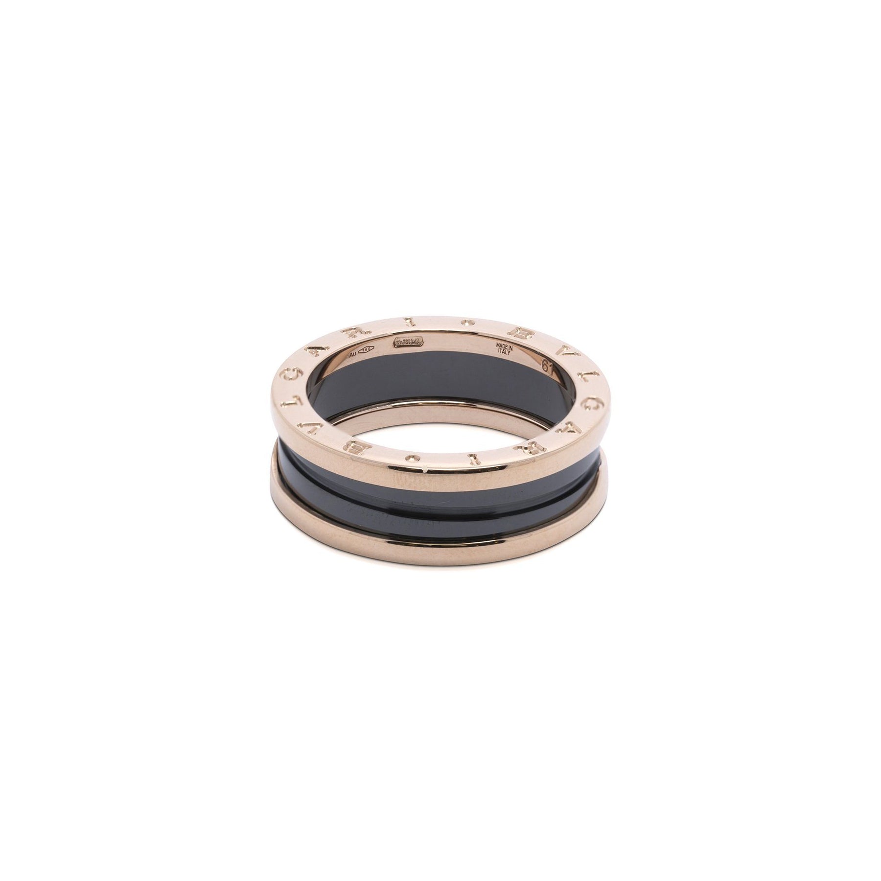 BVLGARI 18k Rose Gold and Black Ceramic B.Zero1 Two-Band Ring w/ Box & Receipt
