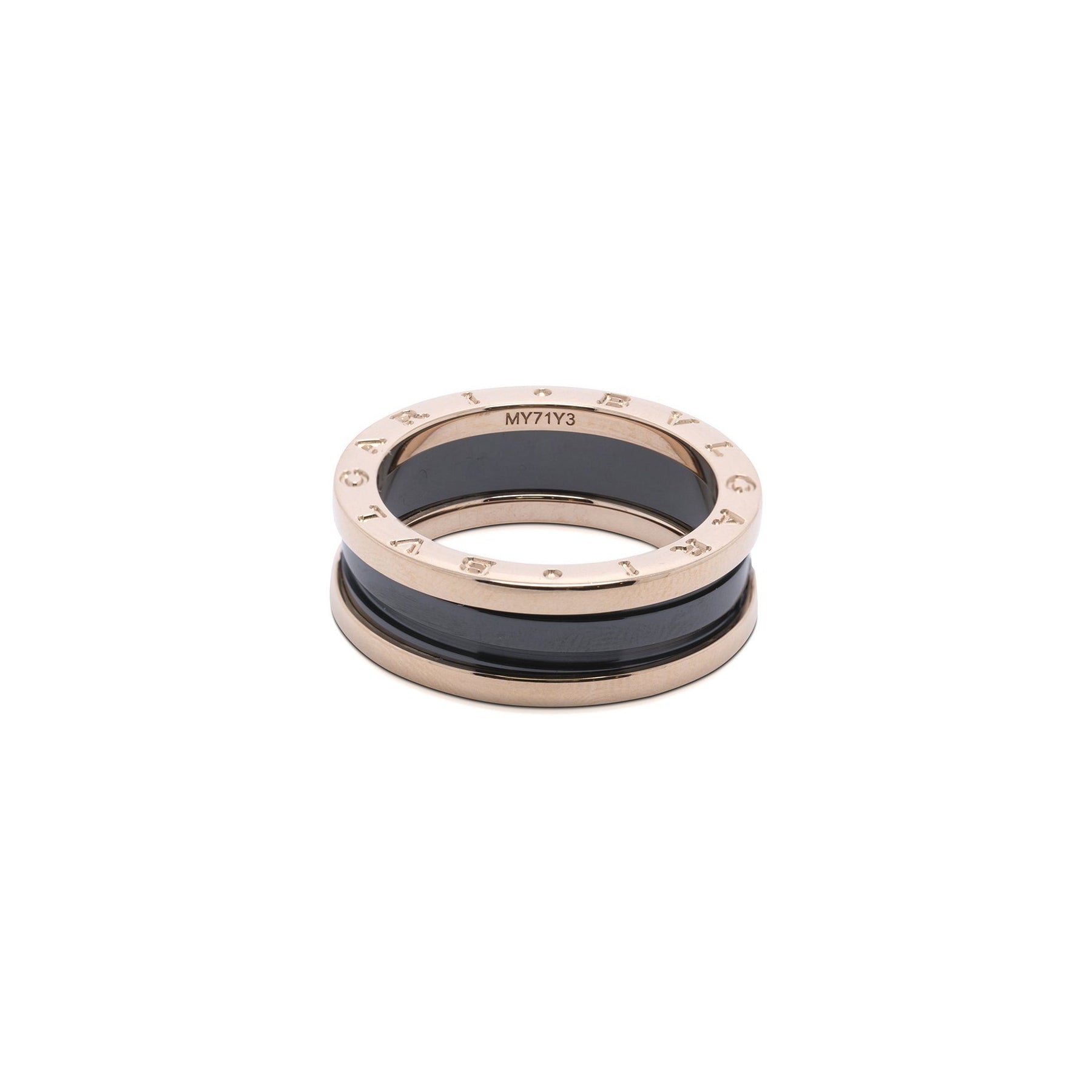 BVLGARI 18k Rose Gold and Black Ceramic B.Zero1 Two-Band Ring w/ Box & Receipt