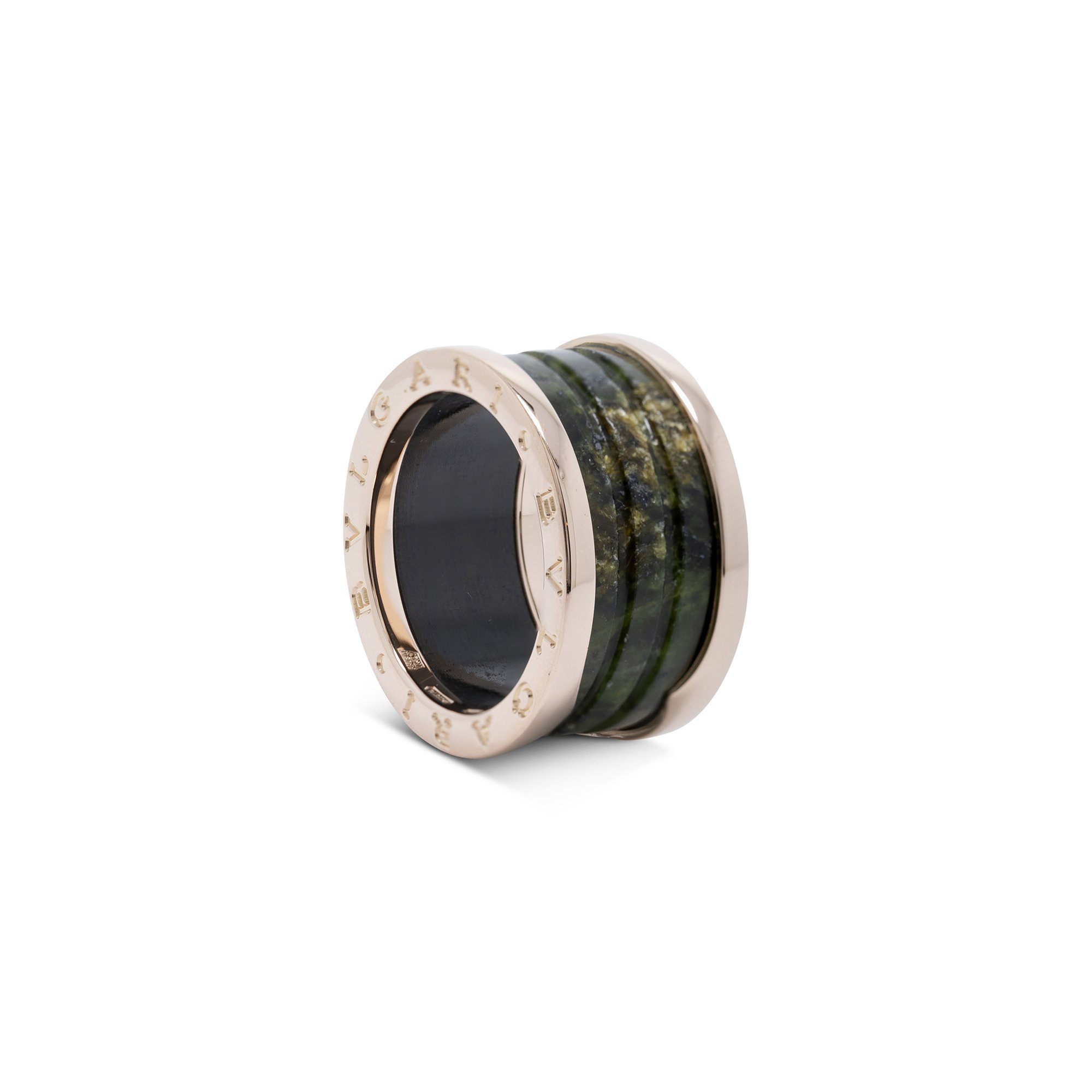 BVLGARI 18k Rose Gold and Green Marble B.Zero1 Four-Band Ring