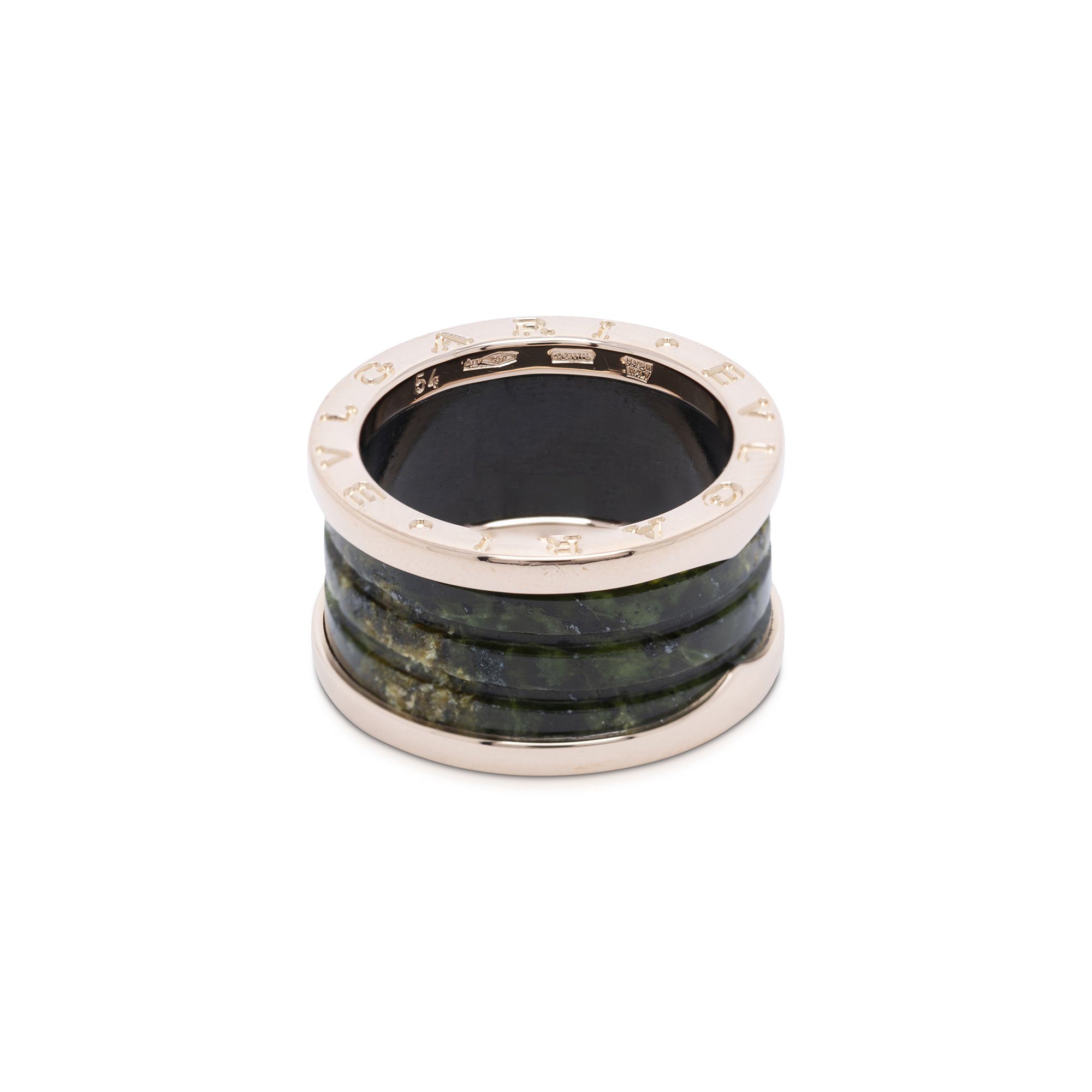 BVLGARI 18k Rose Gold and Green Marble B.Zero1 Four-Band Ring