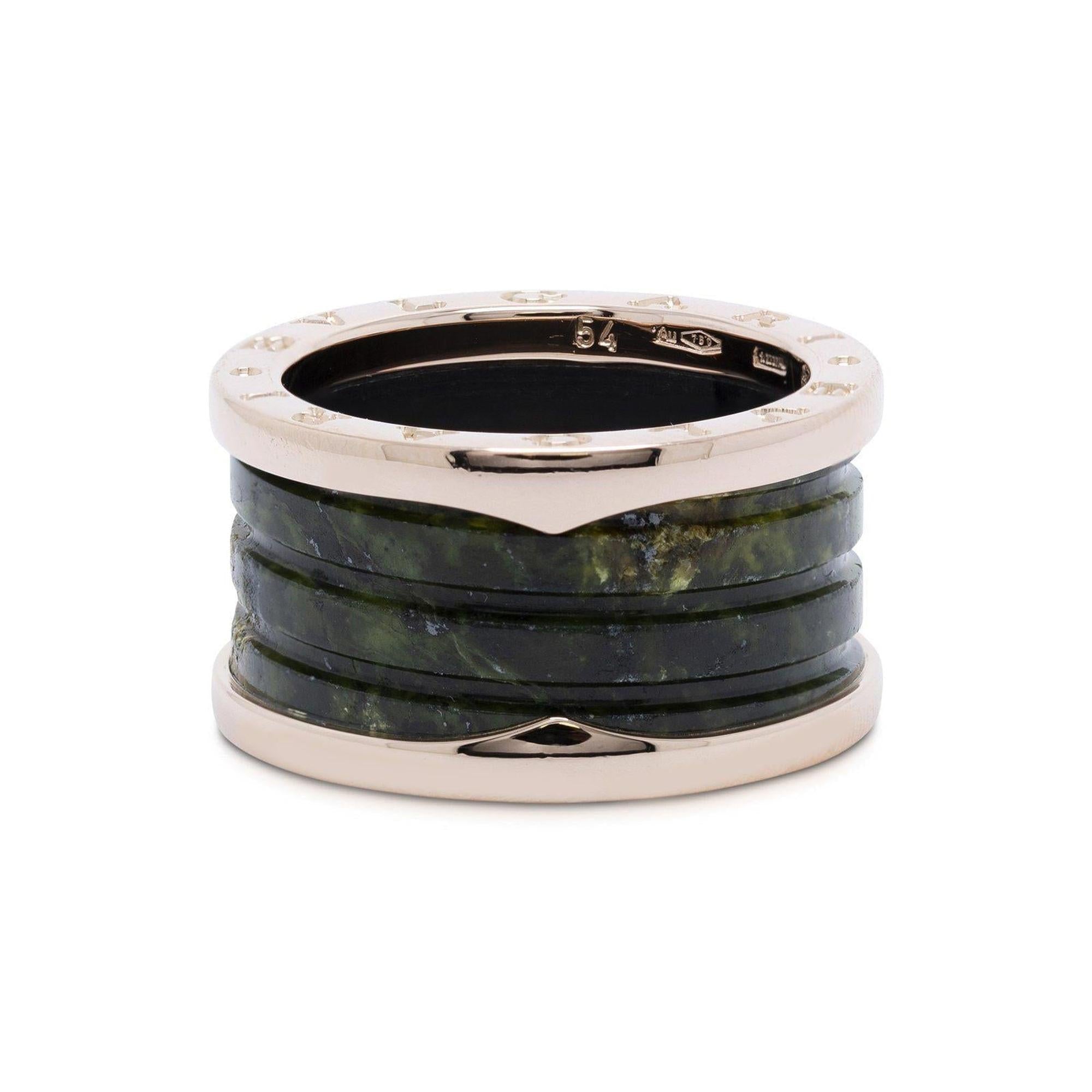 BVLGARI 18k Rose Gold and Green Marble B.Zero1 Four-Band Ring