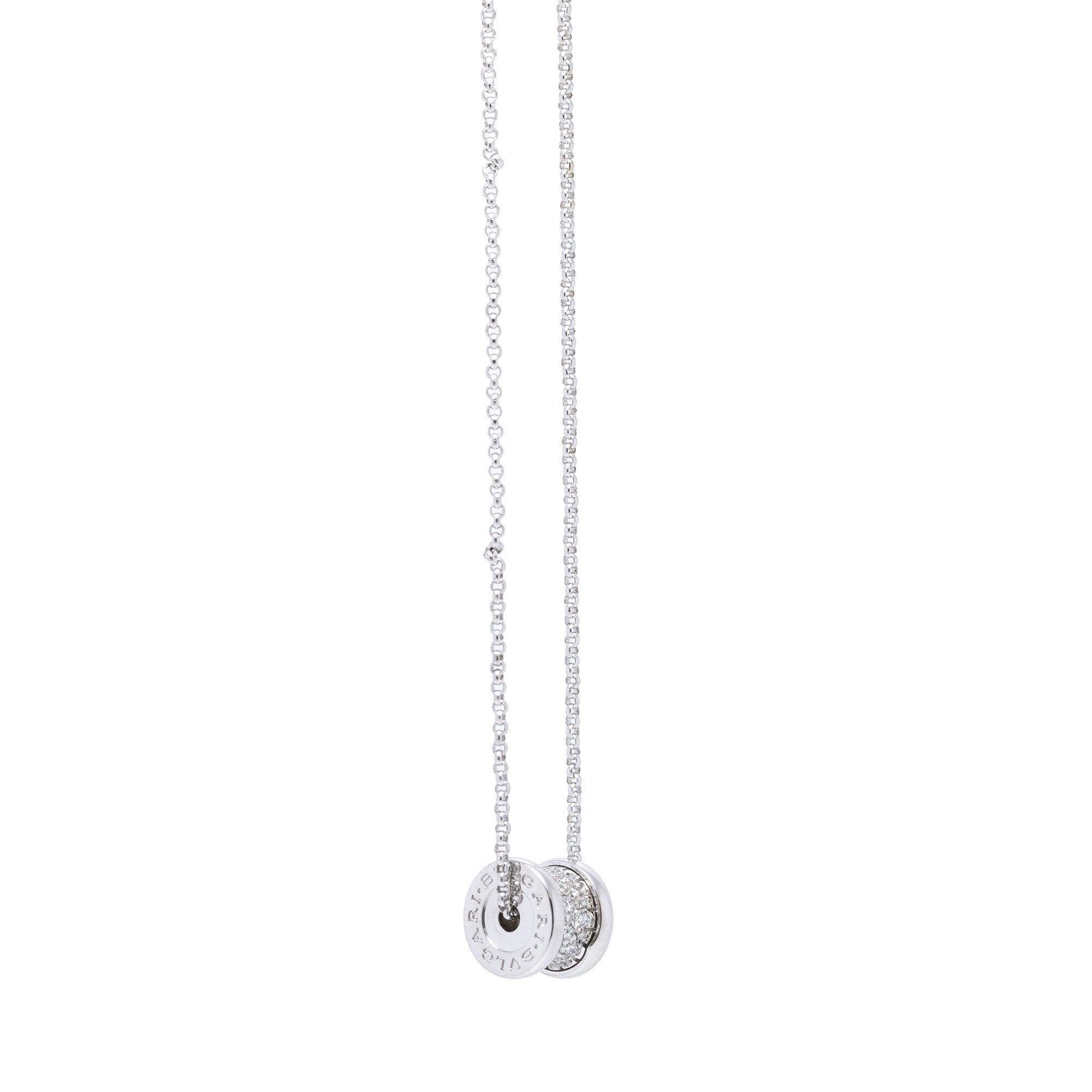 BVLGARI 18k White Gold B.Zero1 Pave Diamond Pendant Necklace w/Box