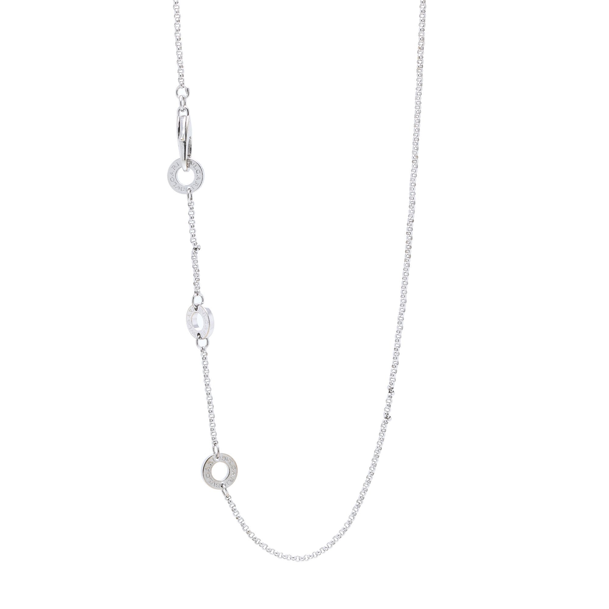 BVLGARI 18k White Gold B.Zero1 Pave Diamond Pendant Necklace w/Box