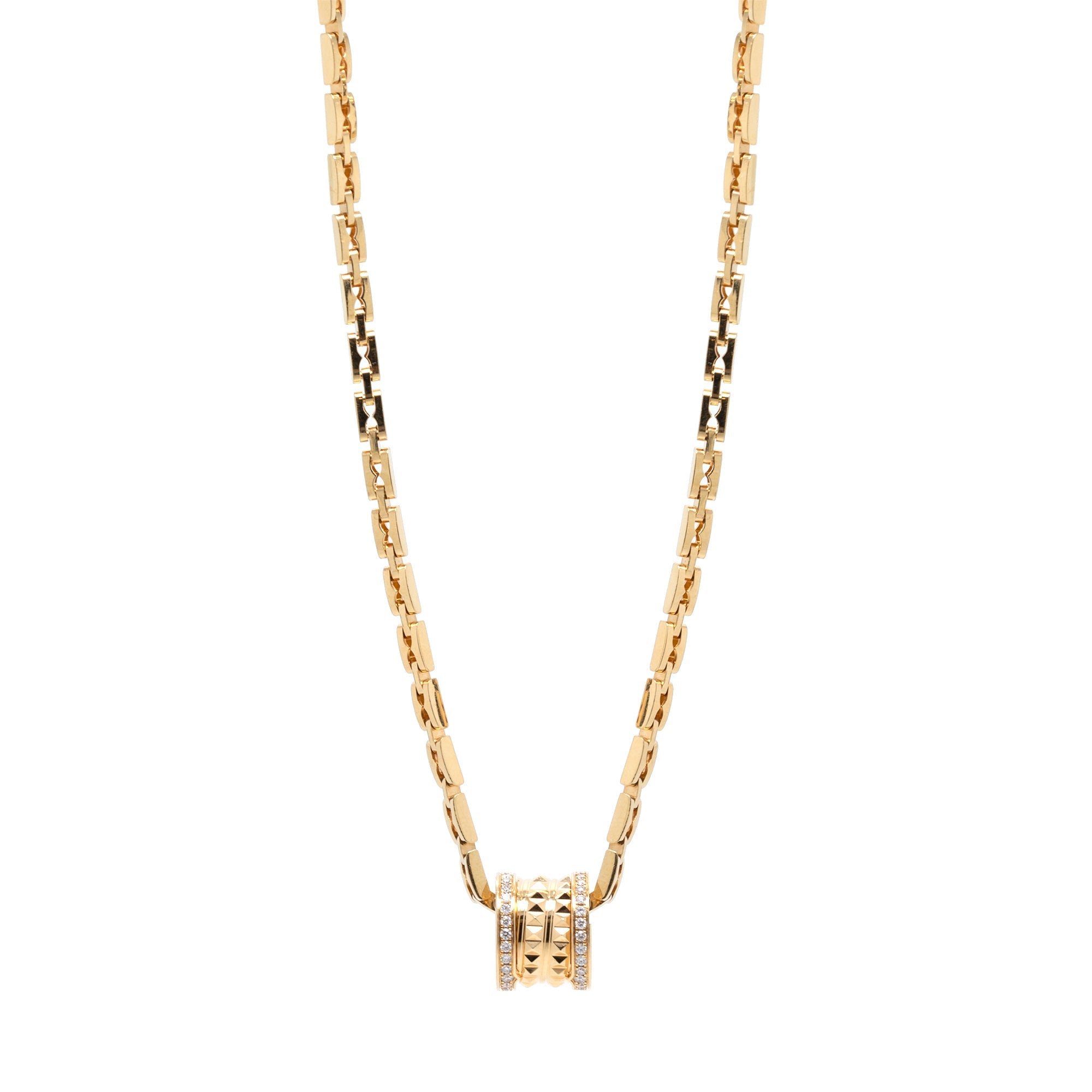 BVLGARI 18k Yellow Gold B.Zero1 Studded Spiral Diamond Pendant Necklace w/ Box & Authenticity Card