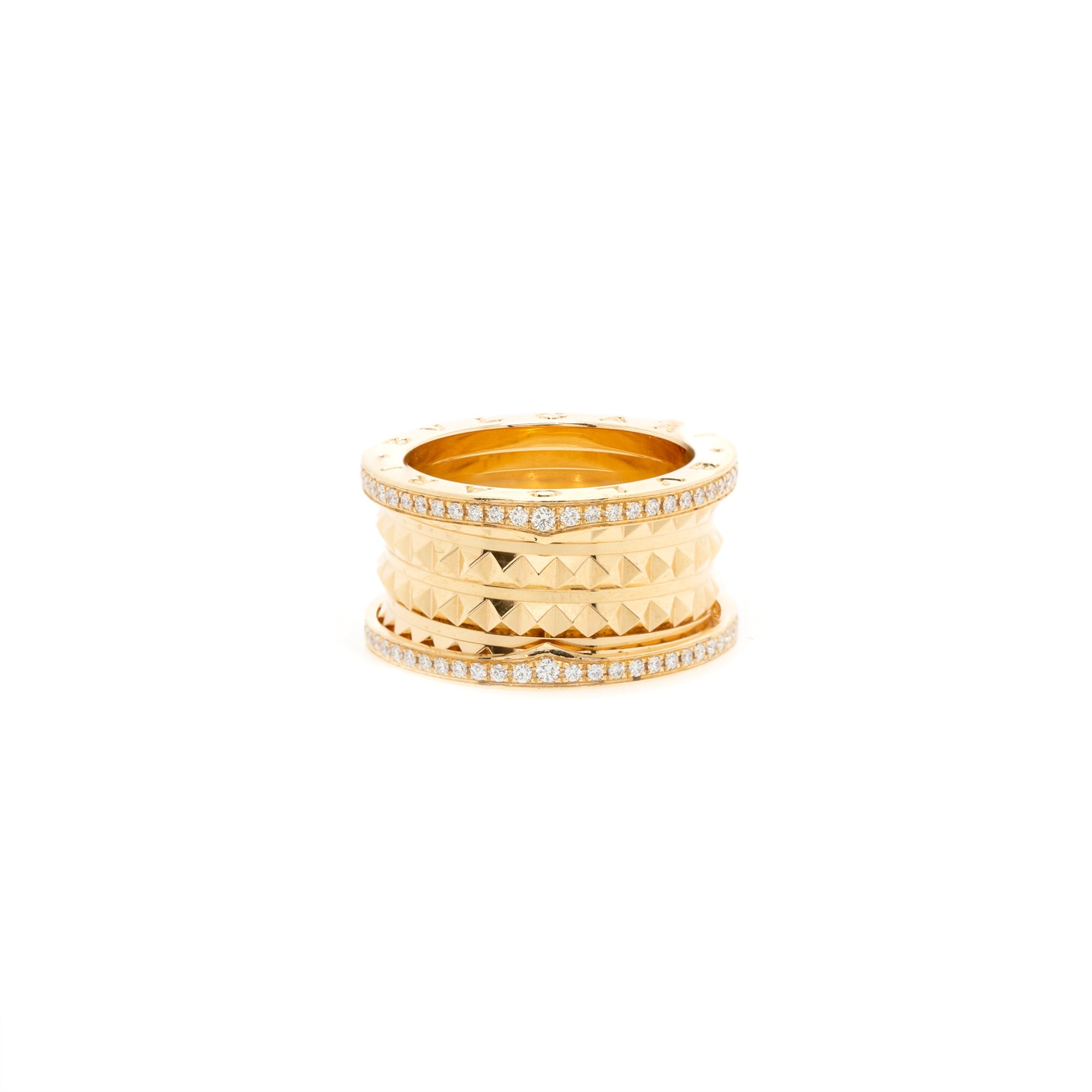 BVLGARI 18k Yellow Gold B.Zero1 Studded Spiral Diamond Ring w/ Box