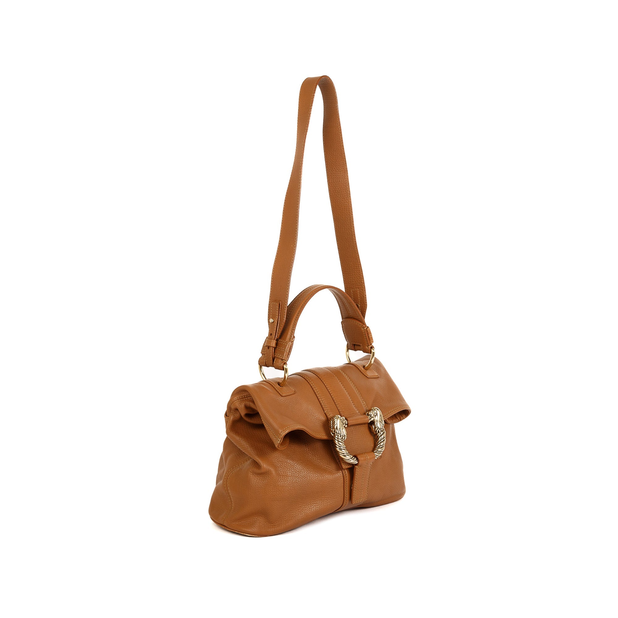 BVLGARI Brown Leather Leoni Satchel w/ Strap