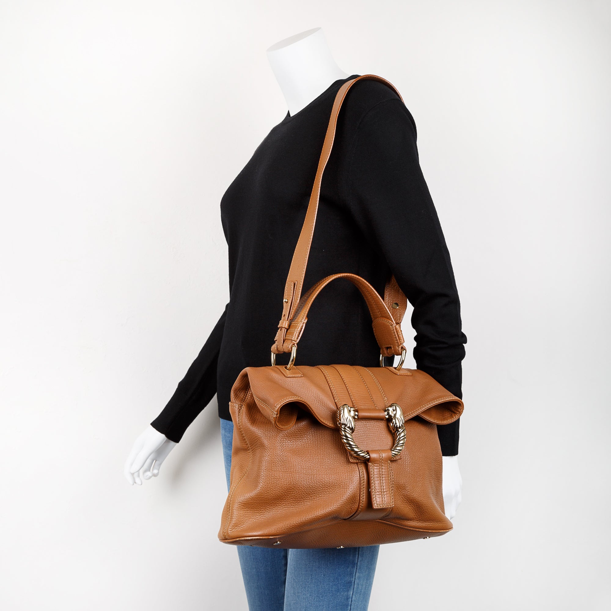 BVLGARI Brown Leather Leoni Satchel w/ Strap