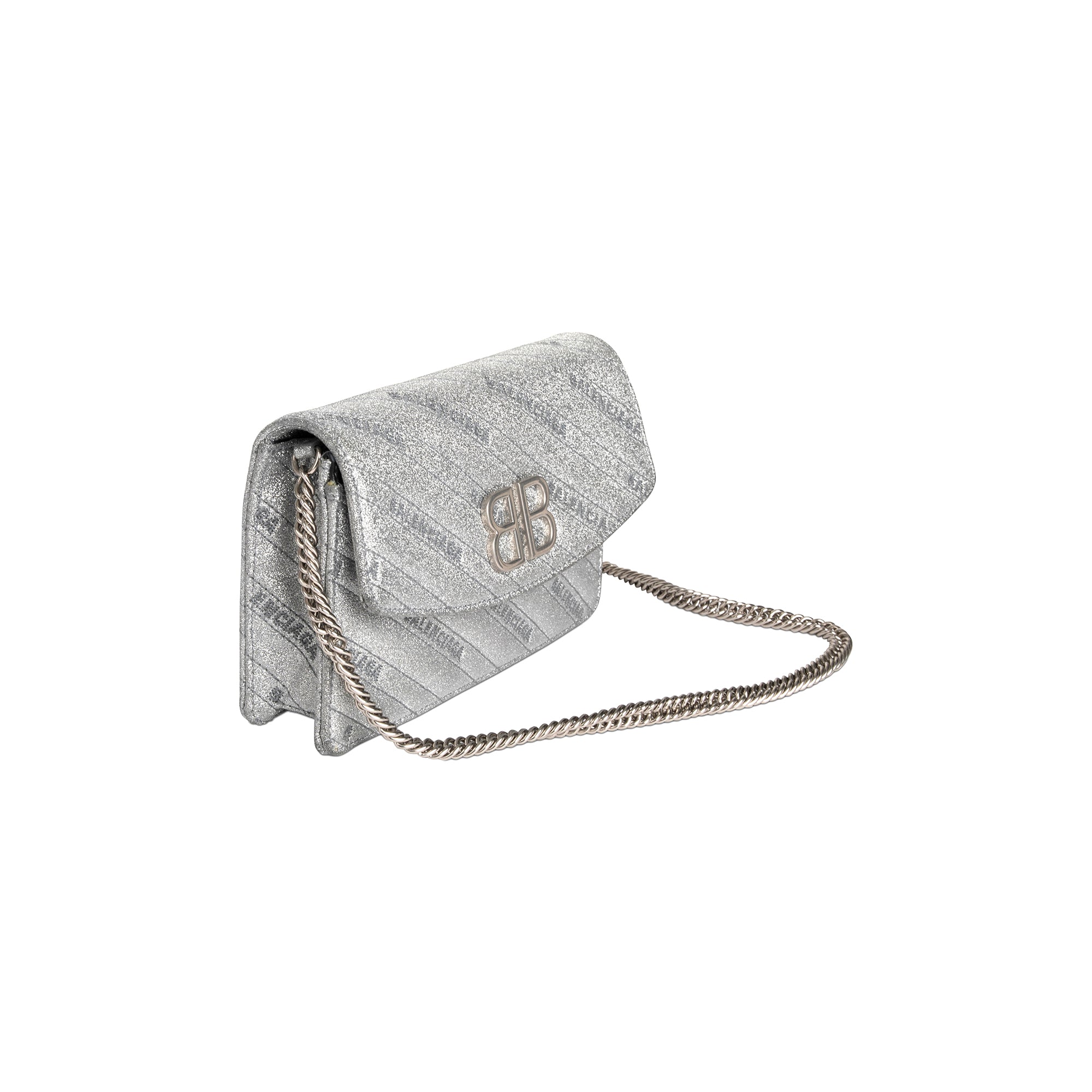 Balenciaga BB Glitter Leather Chain Wallet Bag