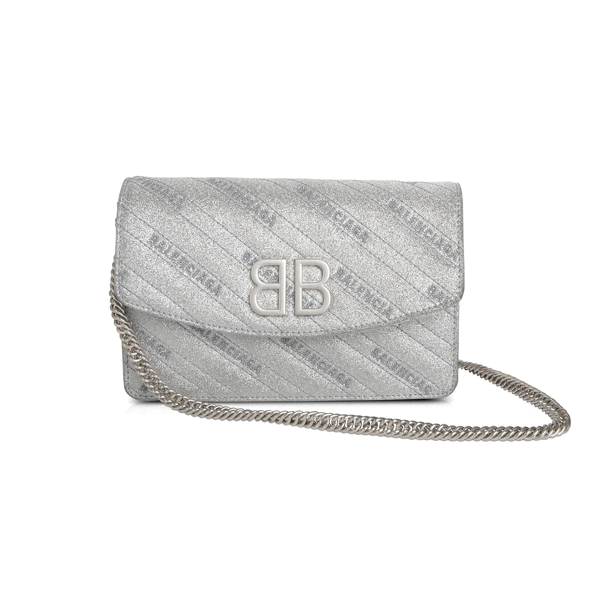 Balenciaga BB Glitter Leather Chain Wallet Bag