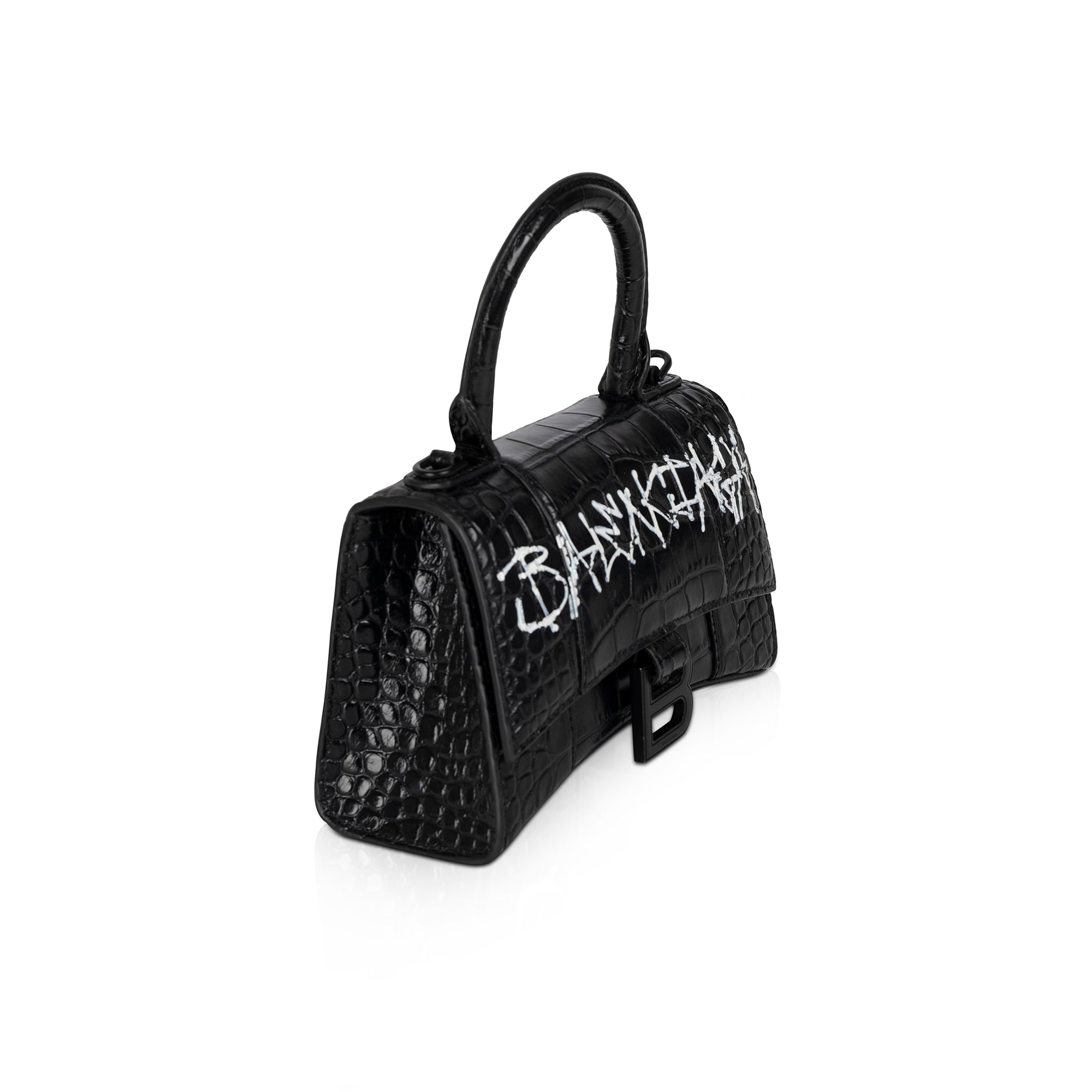 Balenciaga Croc-Embossed Graffiti Hourglass XS Top Handle Bag w/ Box