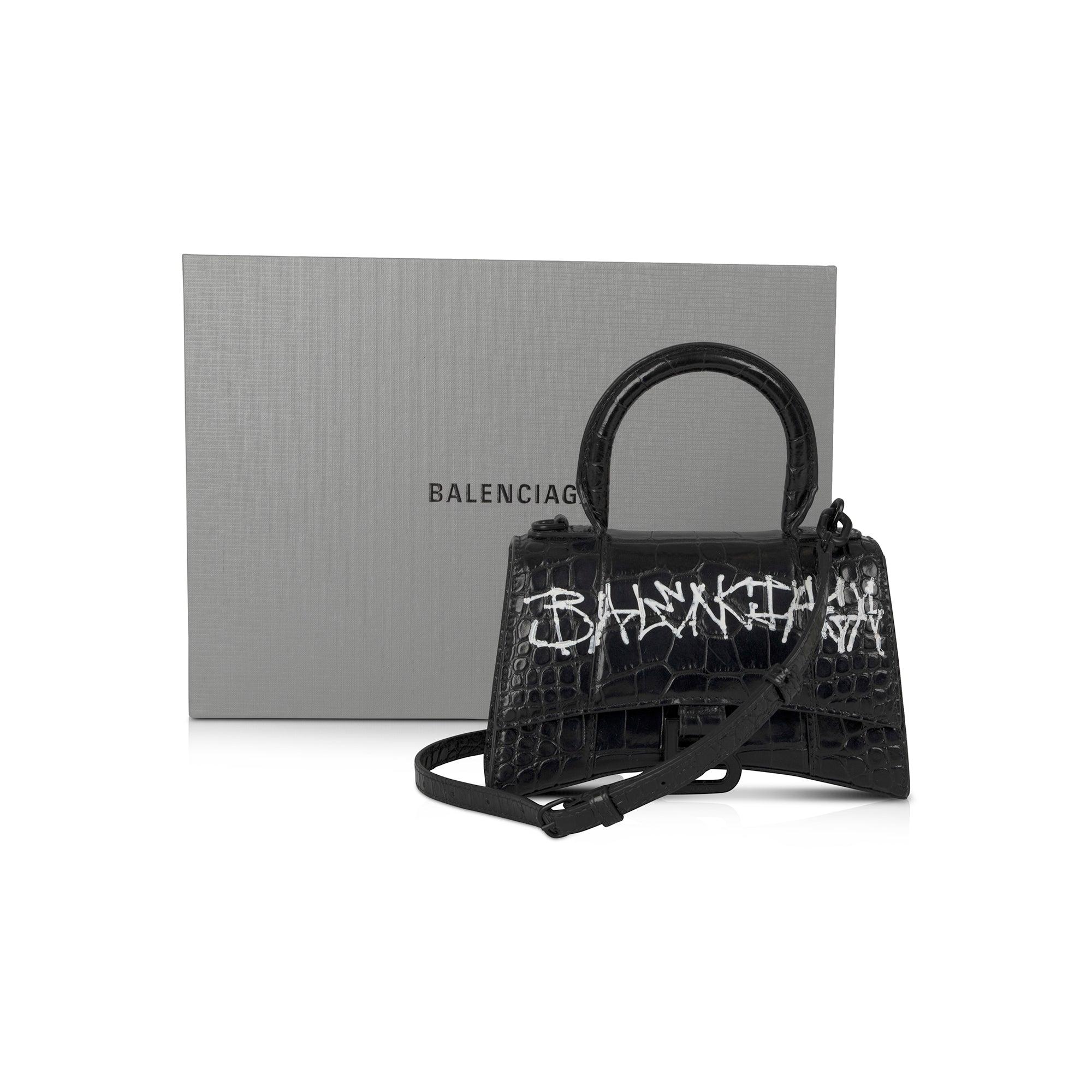 Balenciaga Croc-Embossed Graffiti Hourglass XS Top Handle Bag w/ Box