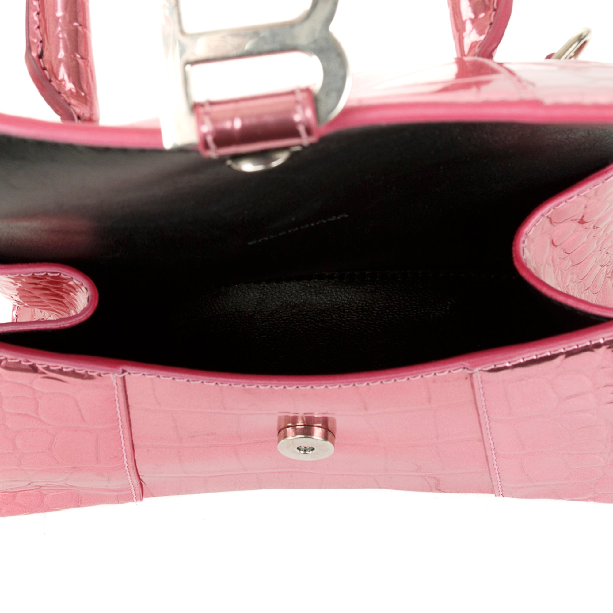 Balenciaga Pink Metallic Croc-Embossed Hourglass XS Top Handle Bag w/ Strap