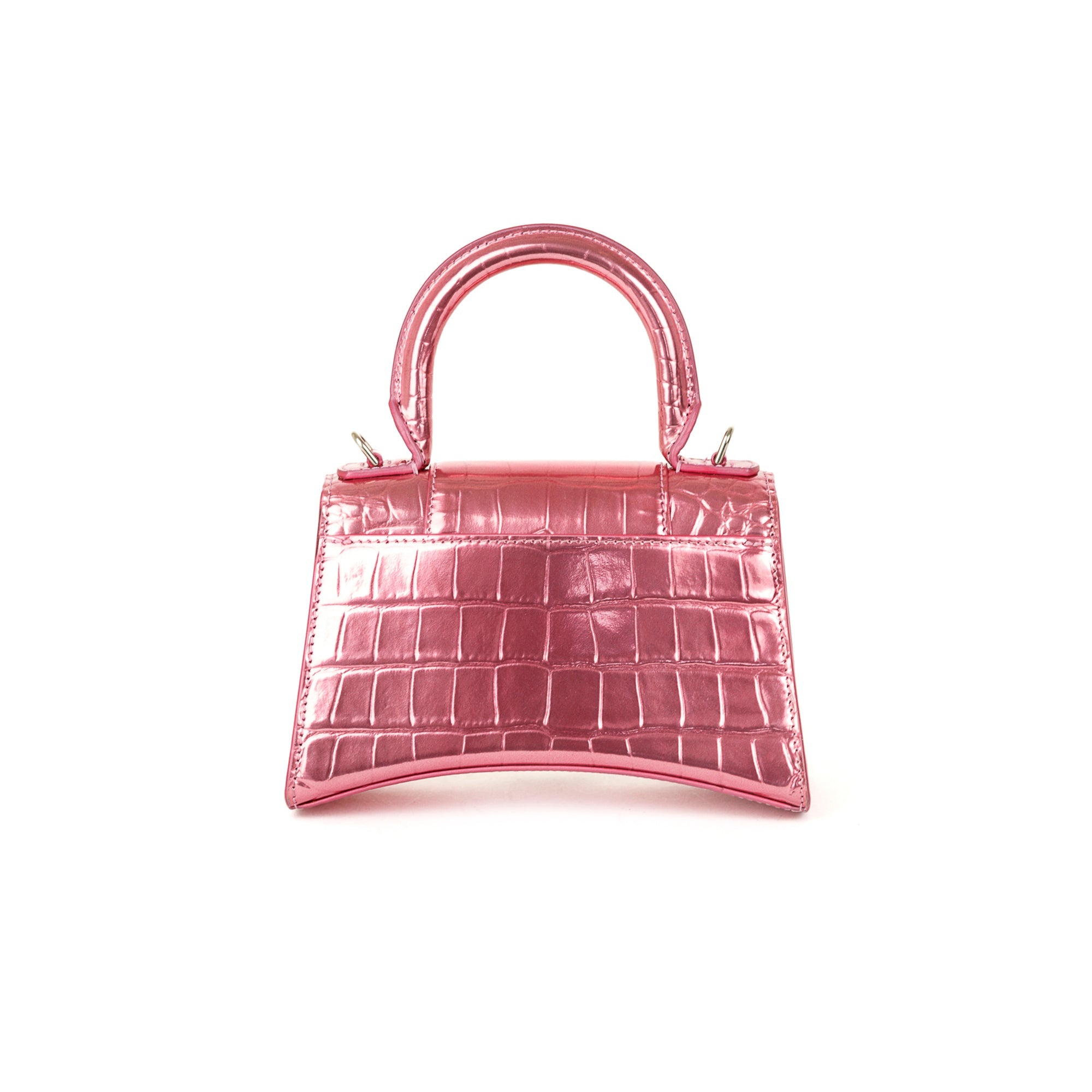 Balenciaga Pink Metallic Croc-Embossed Hourglass XS Top Handle Bag w/ Strap