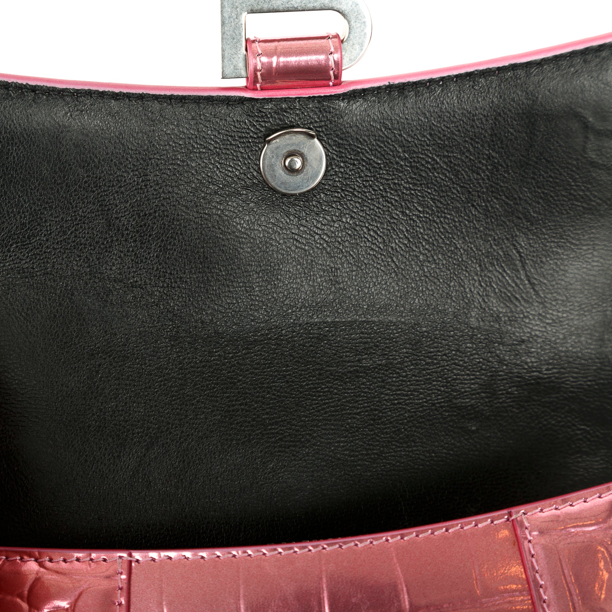 Balenciaga Pink Metallic Croc-Embossed Hourglass XS Top Handle Bag w/ Strap