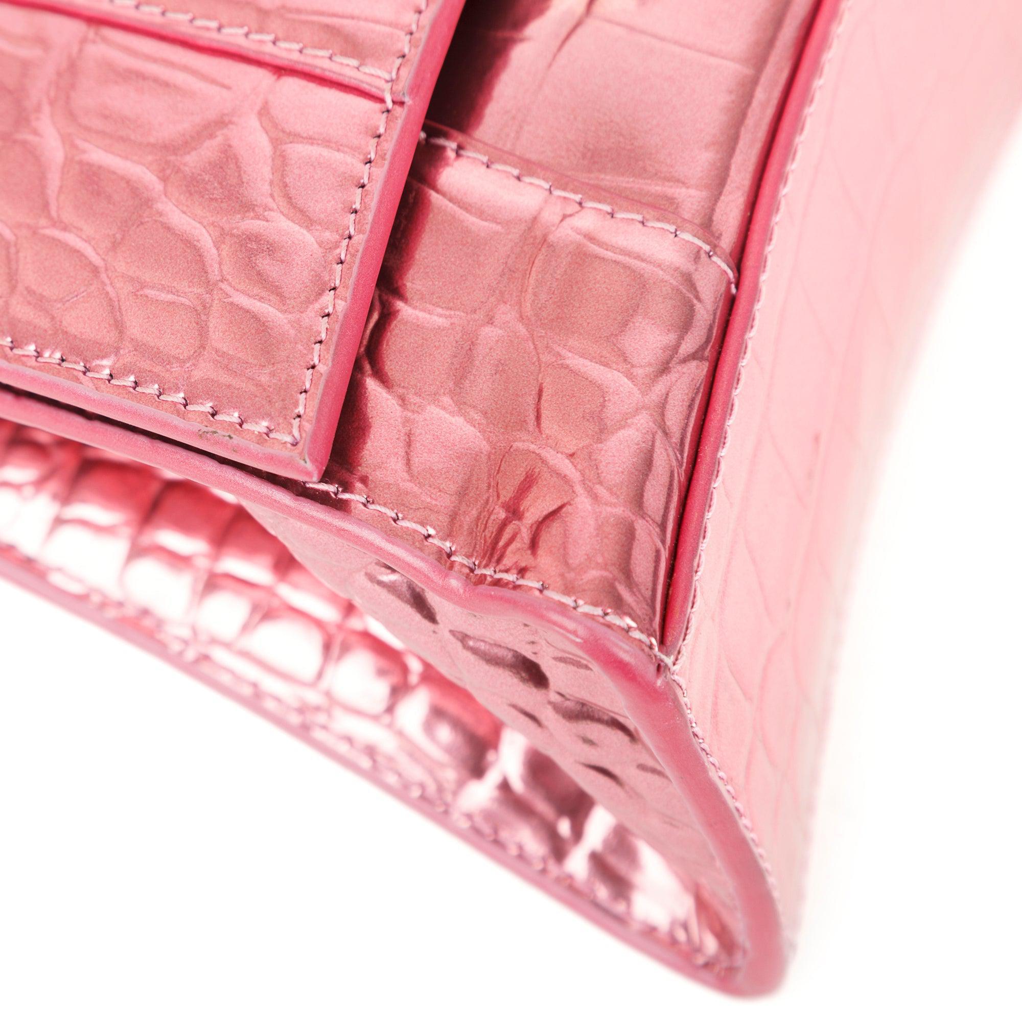 Balenciaga Pink Metallic Croc-Embossed Hourglass XS Top Handle Bag w/ Strap