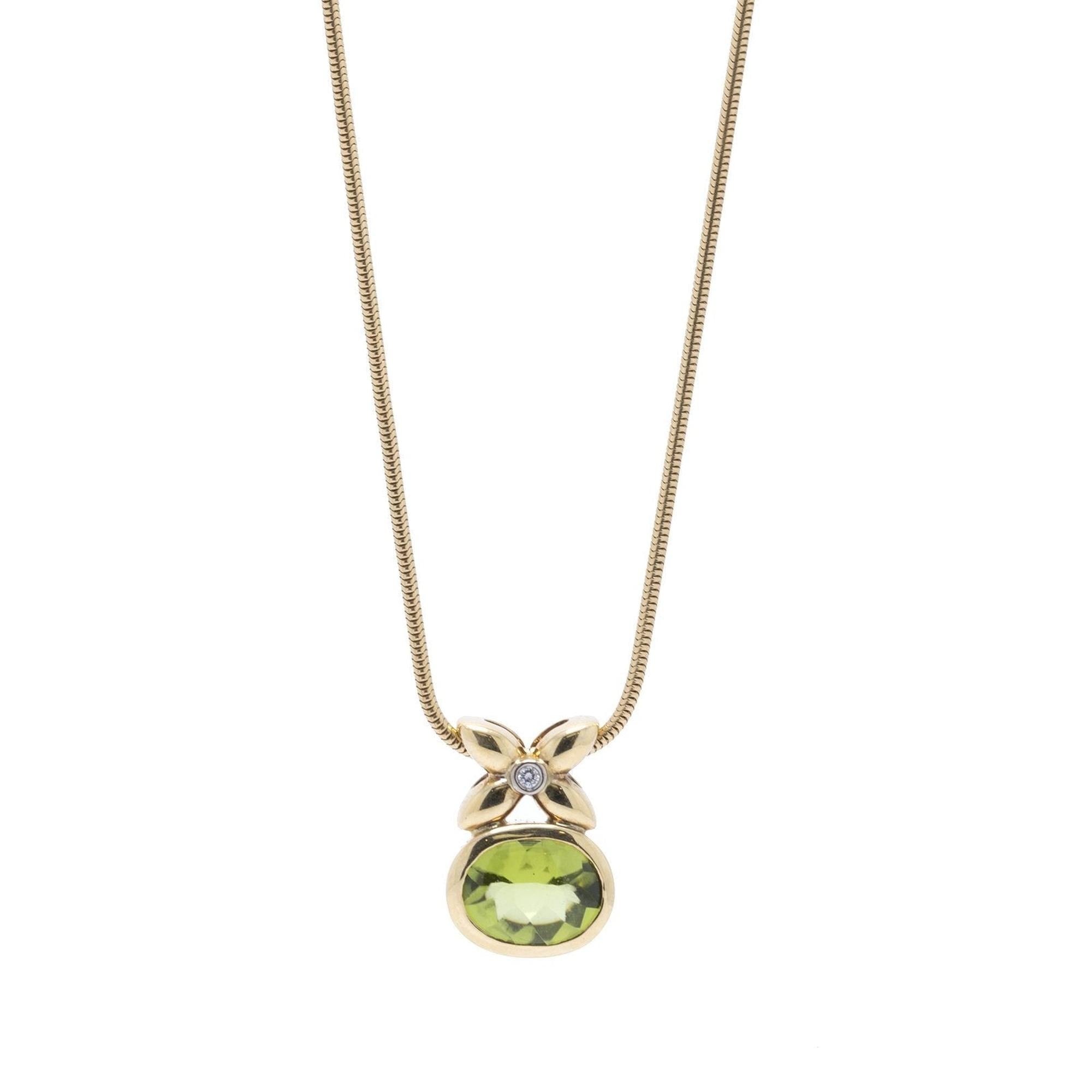 Birks 18k Gold Peridot & Diamond Pendant Necklace